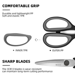 Ergonomic ambidextrous soft grip handles on kitchen scissors