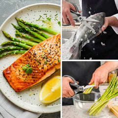 Micro-serrated blades on kitchen shears for precise cuts