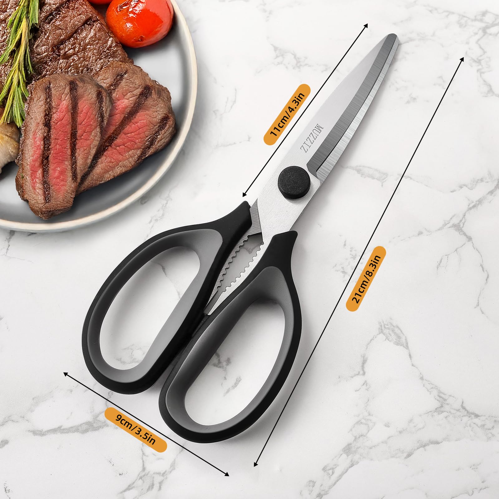 8.3 inch length all purpose kitchen scissors in black for home use