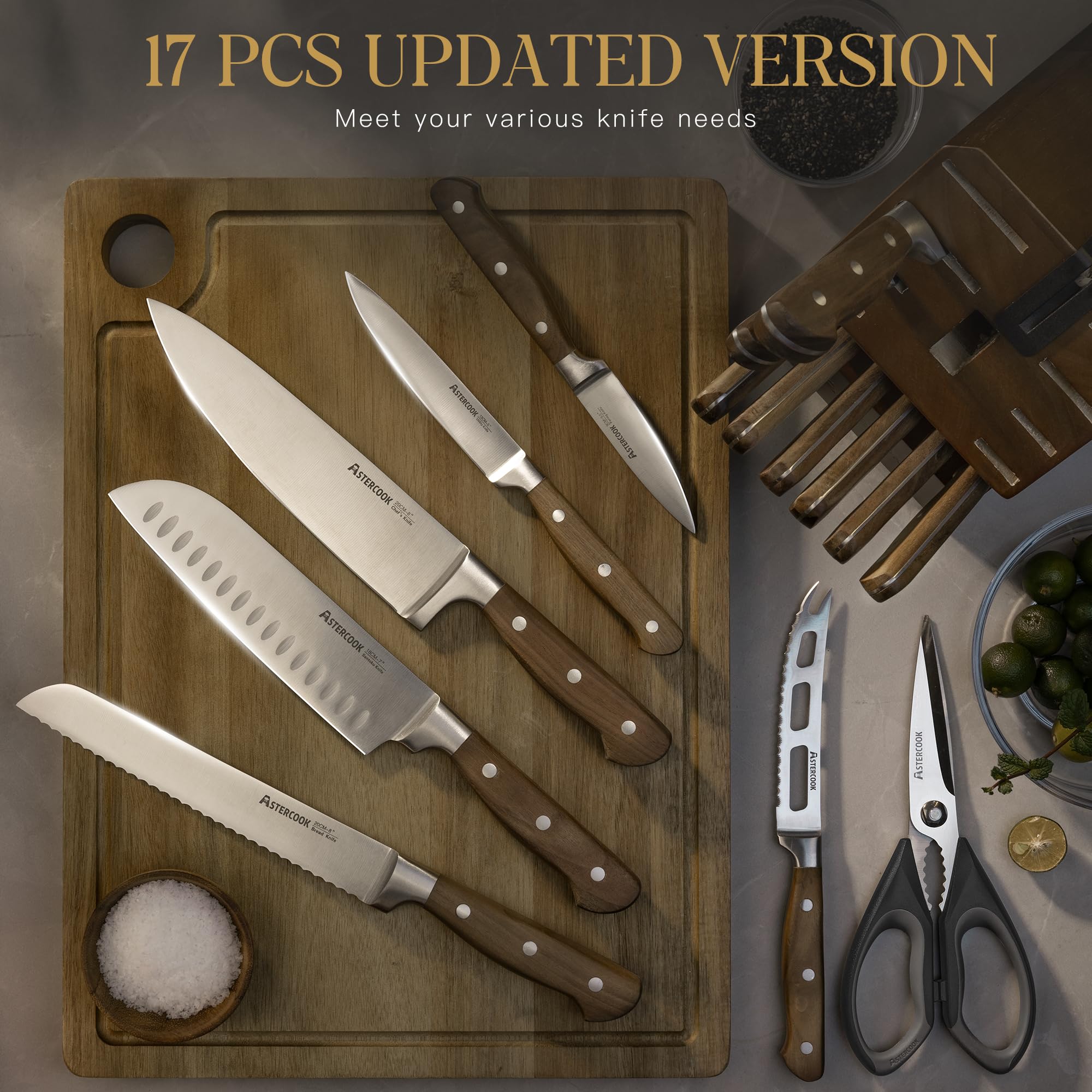 Kitchen shears with steak knives in block