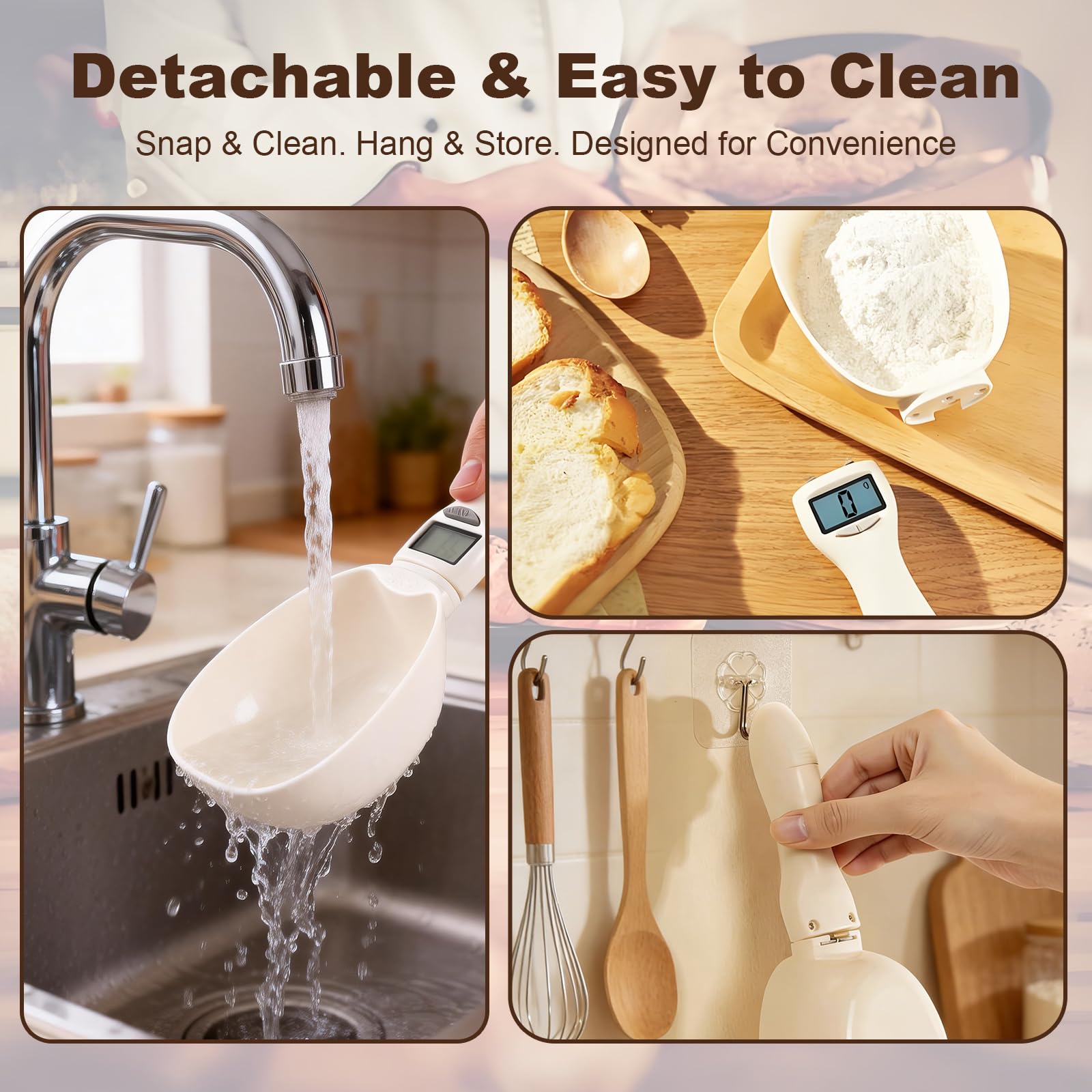 Measuring spoon for solids and liquids in kitchen