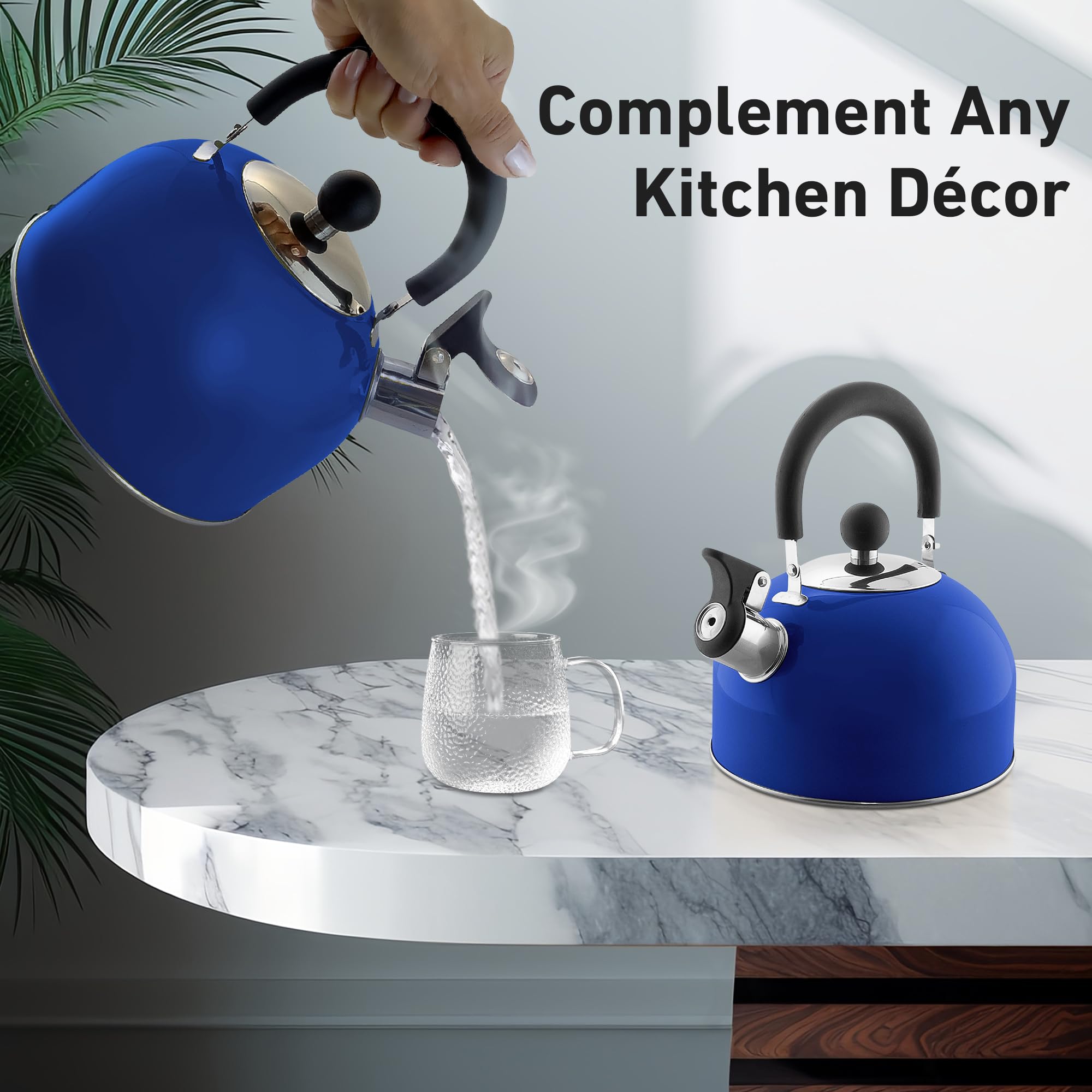 Dorm size stovetop kettle for tea and hot water in blue finish