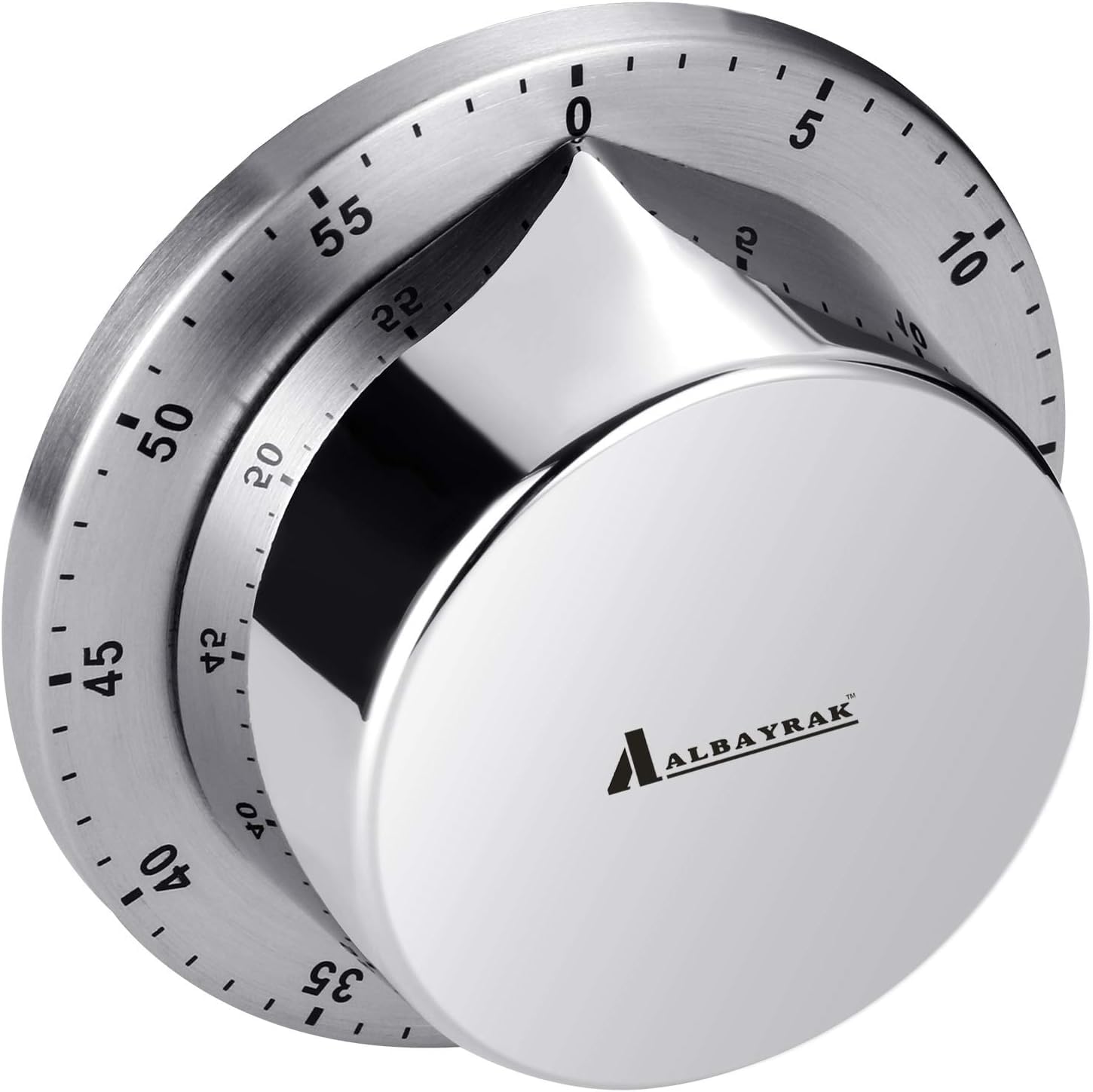 Saucer-shaped stainless steel timer with magnetic backing