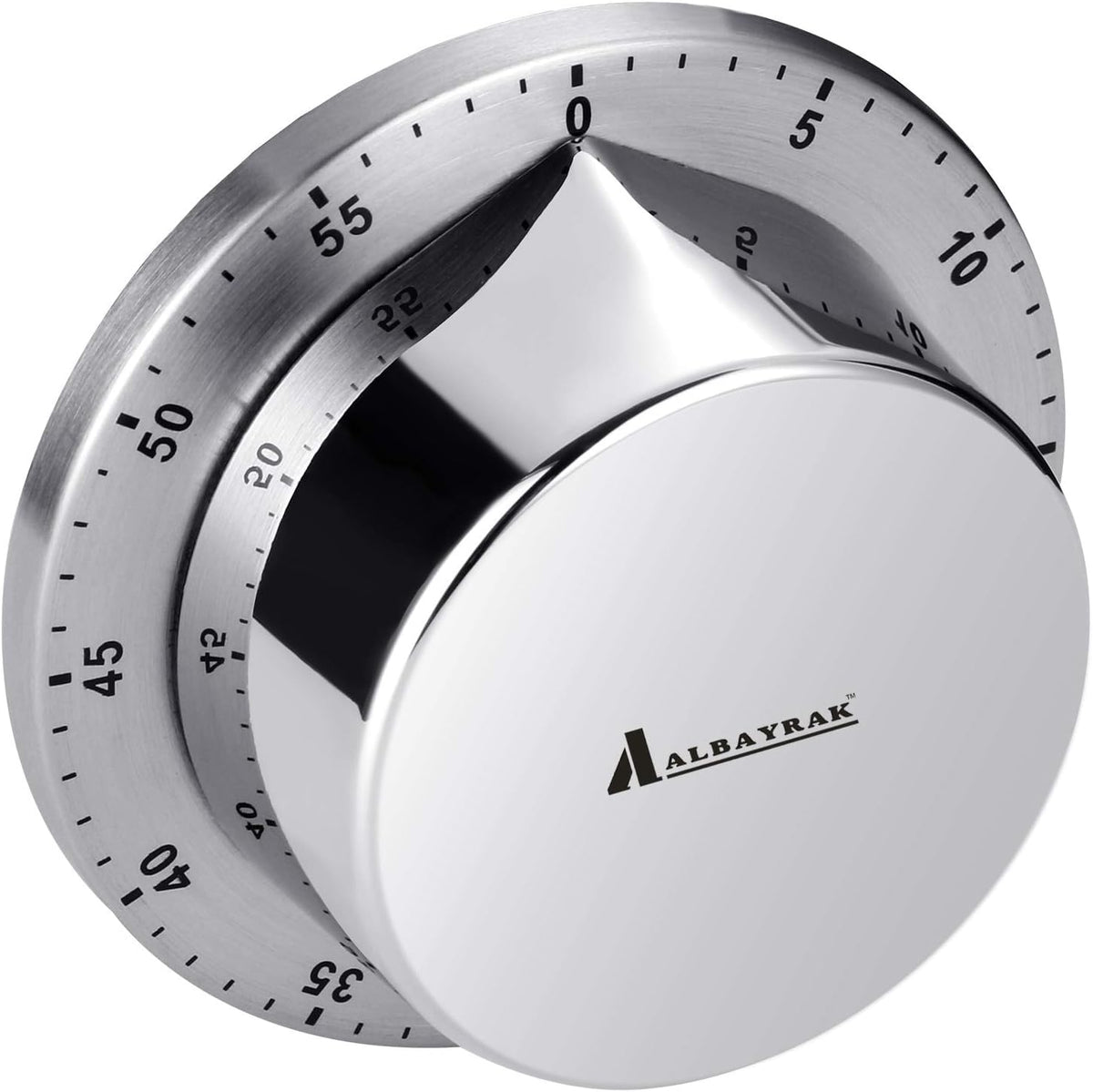 Saucer-shaped stainless steel timer with magnetic backing