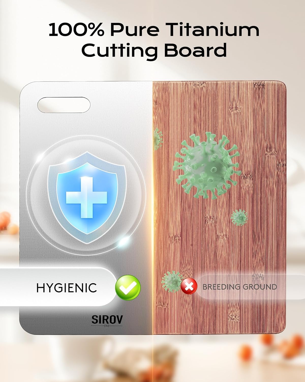 Titanium cutting board safe for raw meat seafood fruits vegetables image