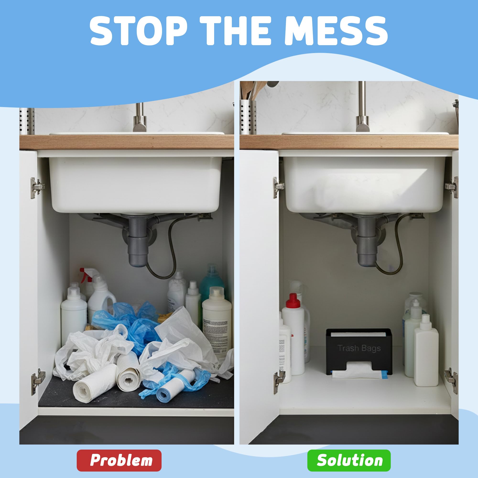 kitchen trash bag caddy and storage organizer