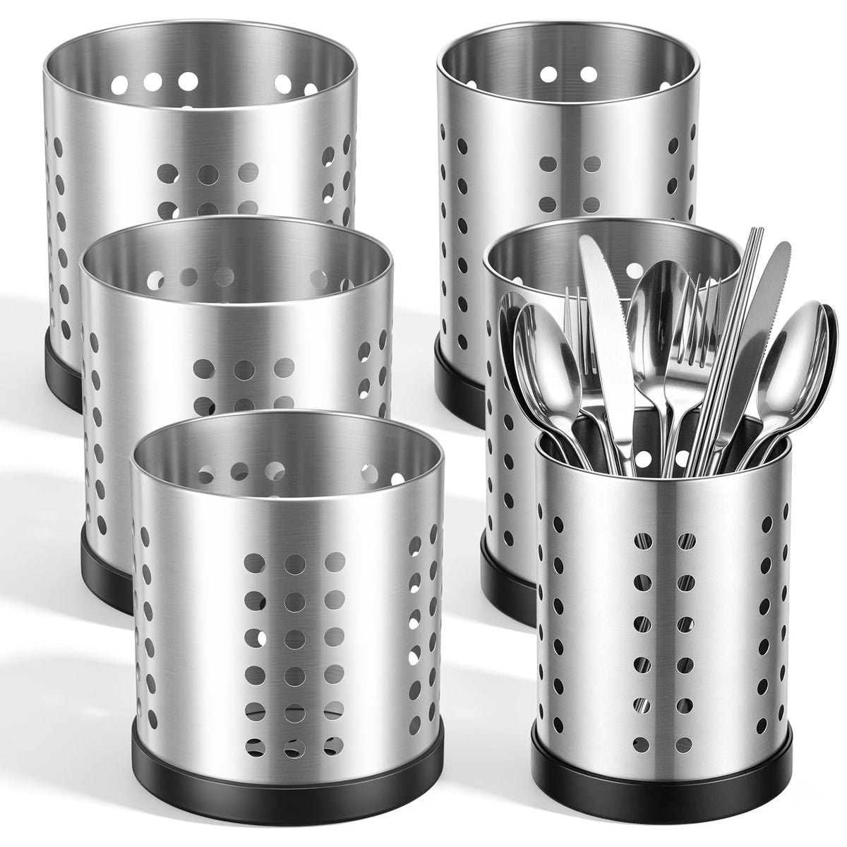 Kitchen Utensil Holder 6 Pack stainless steel with black base