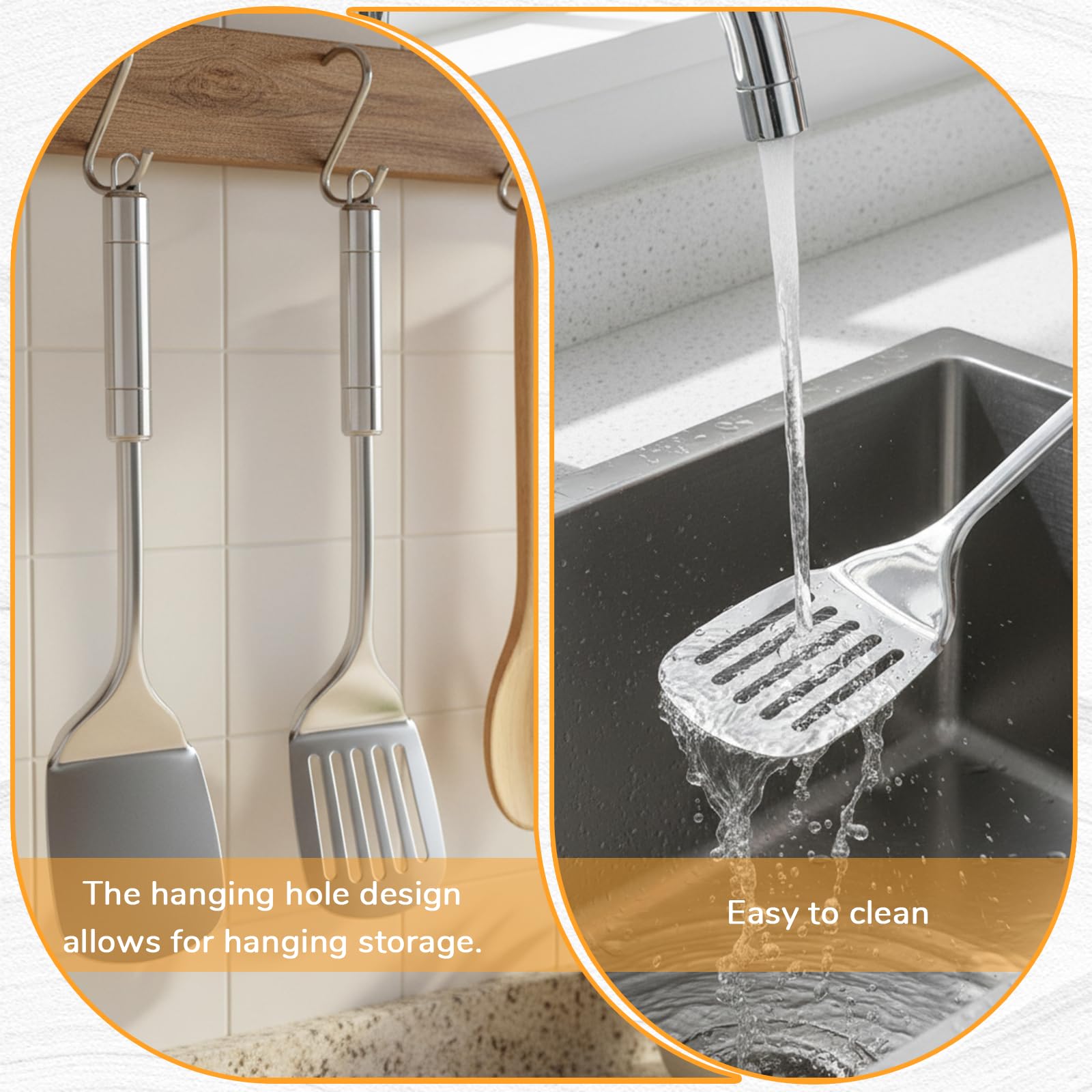 Silver stainless steel spatula set with ergonomic handle