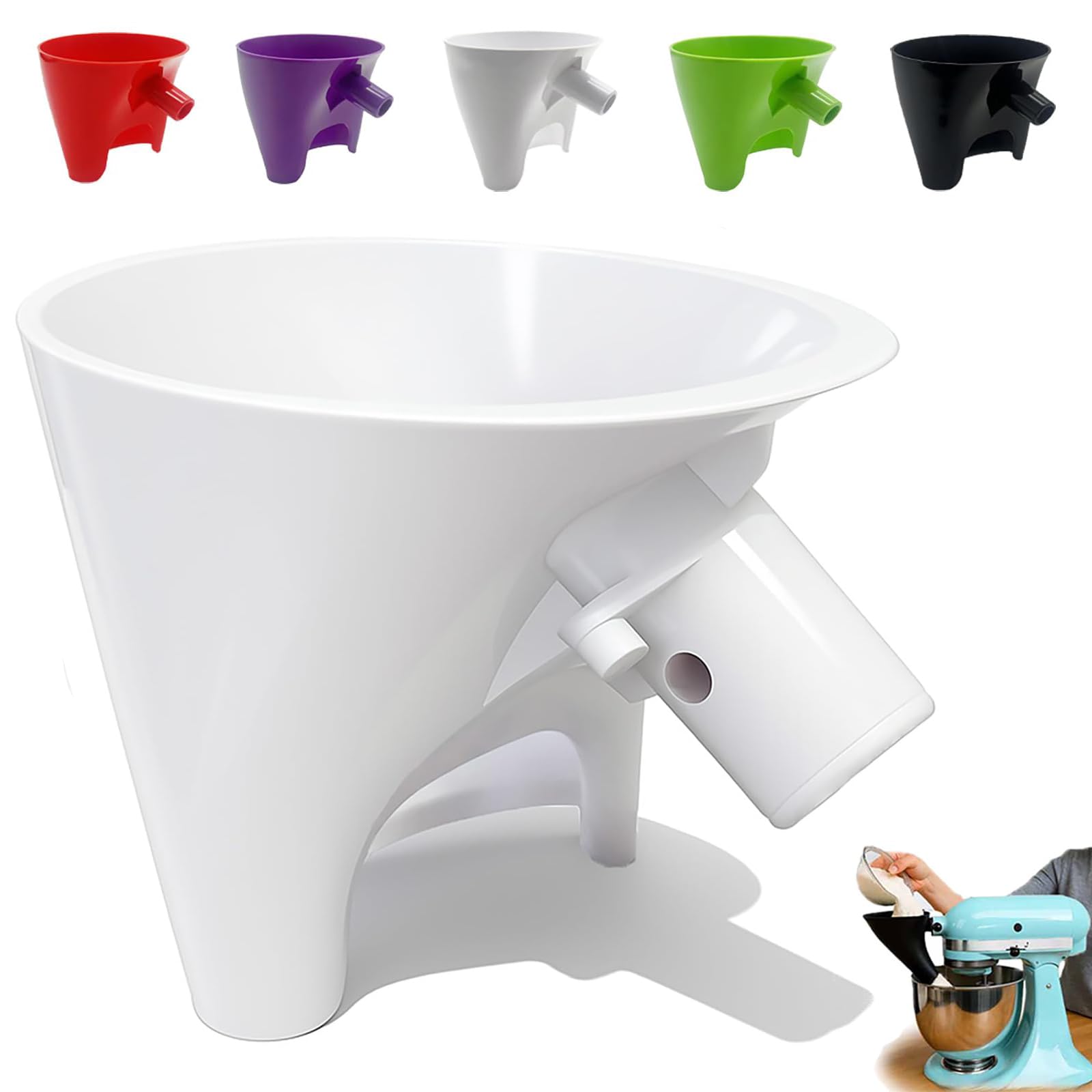 KitchenAid flour funnel attached to KSM150 tilt-head mixer