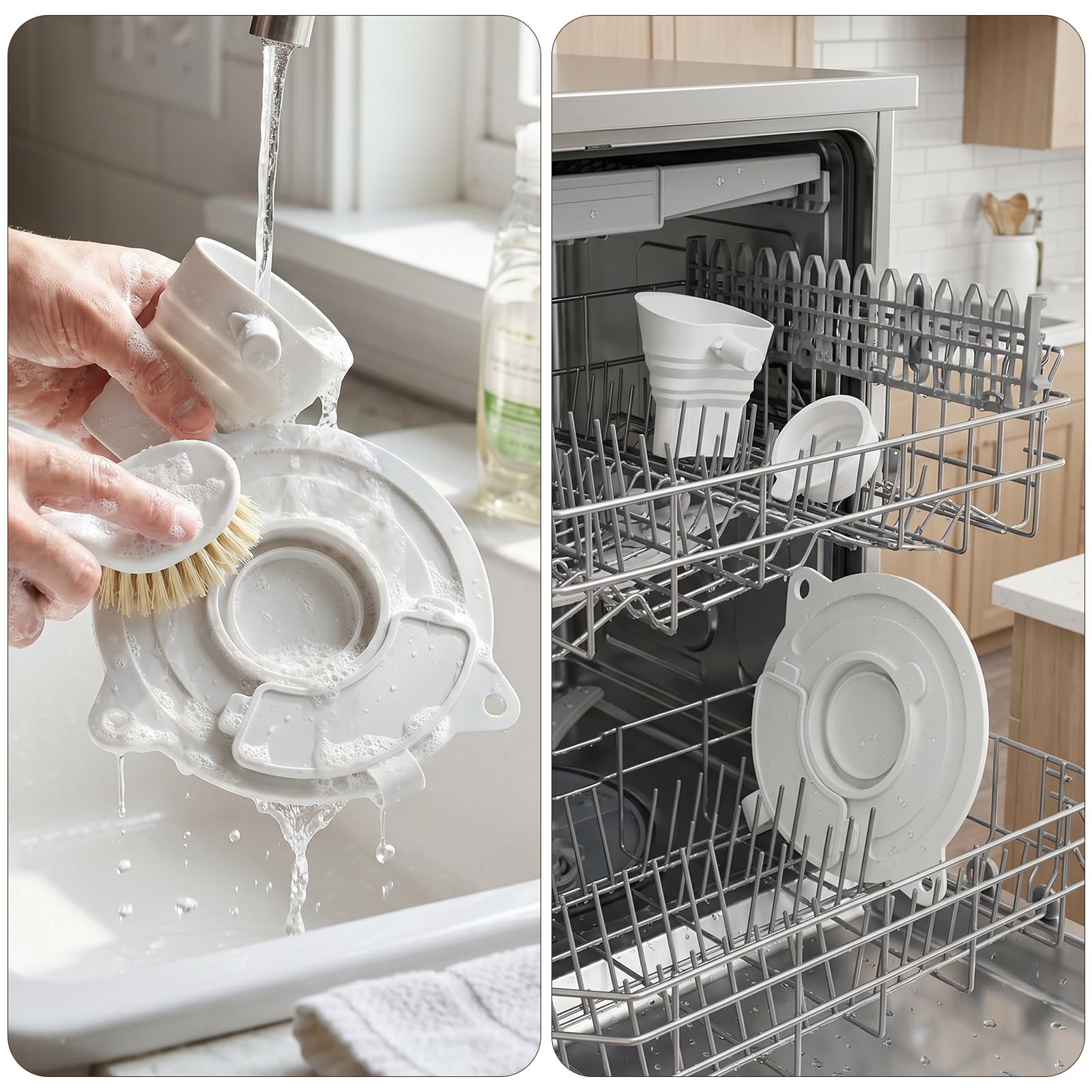 Integrated measuring cup and pouring shield for KitchenAid