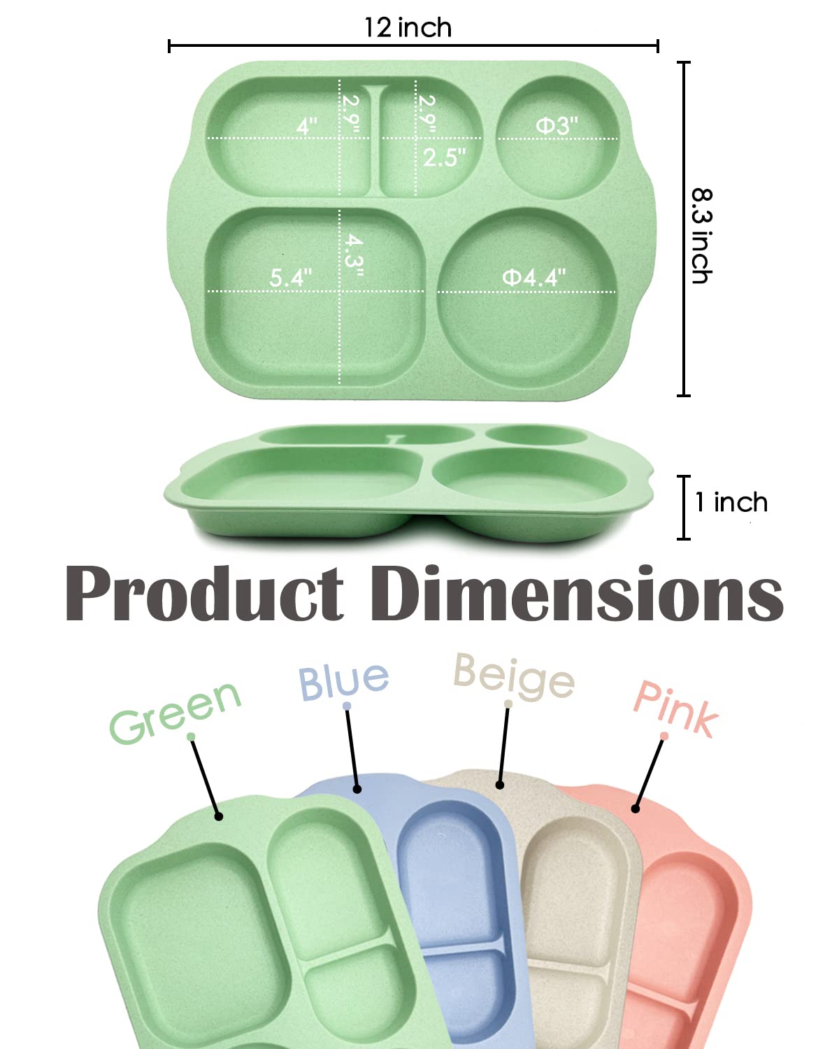 KITLAB Unbreakable Divided Plates pink 4 pack