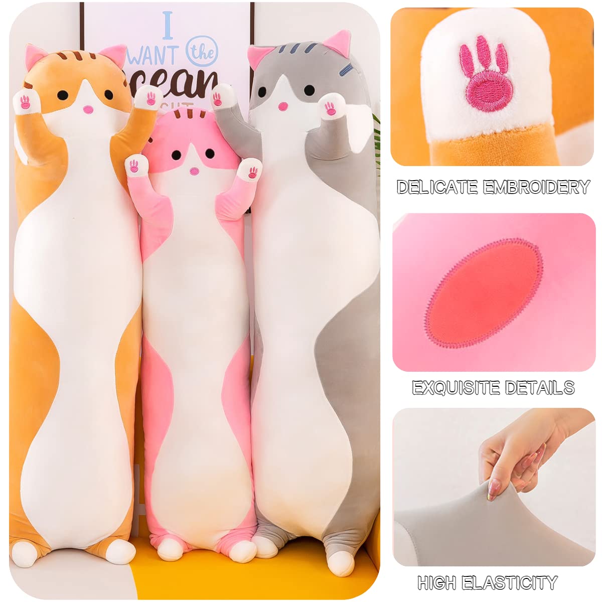 Kitten body pillow gray 110cm decor piece
