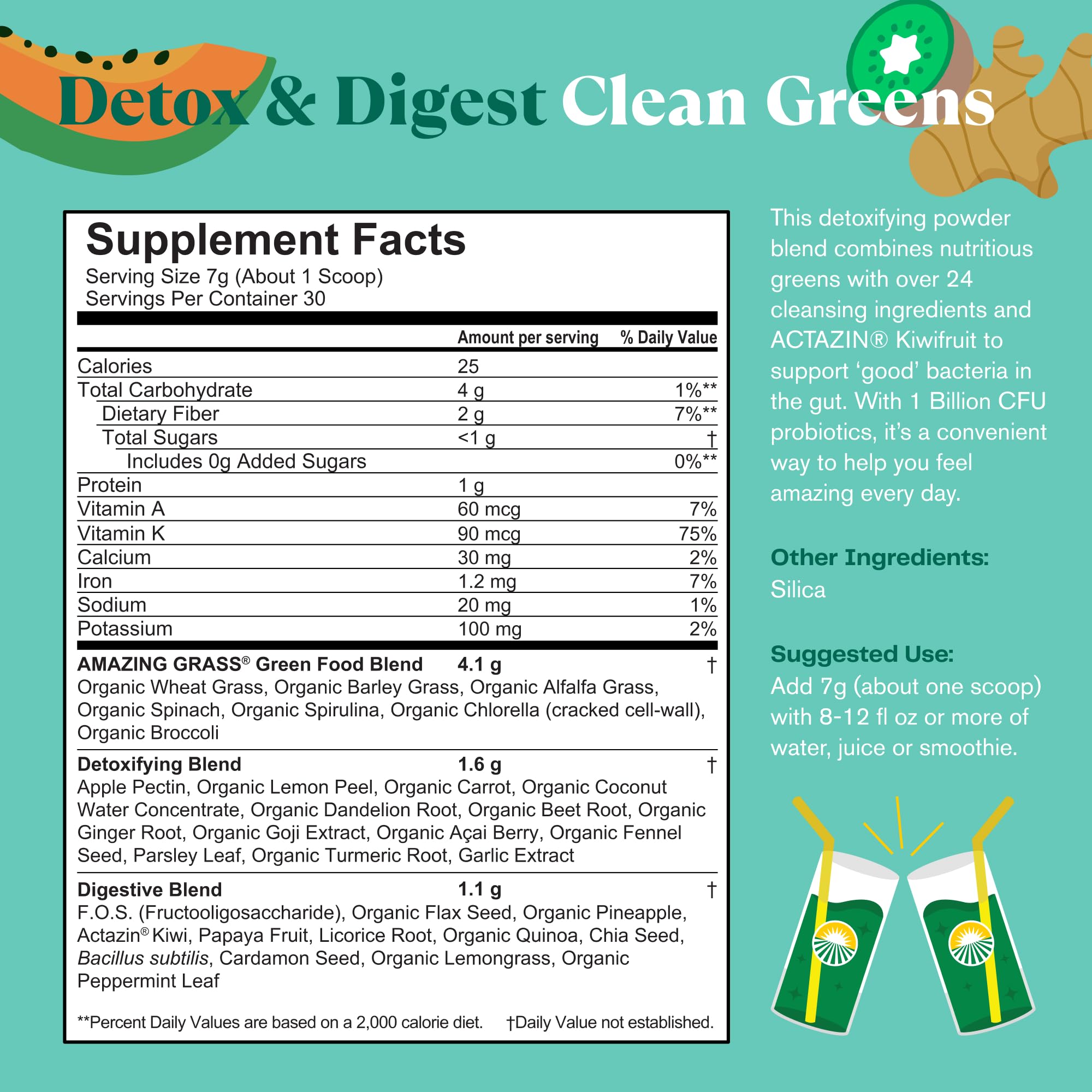 ACTAZIN kiwifruit ingredient on Amazing Grass Greens Blend label