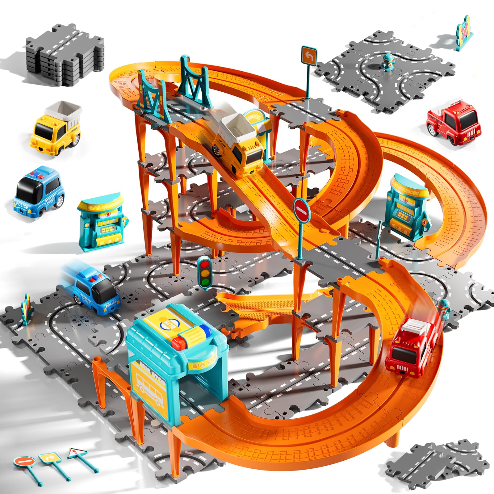 KIZONLY puzzle racer track pieces layout on floor