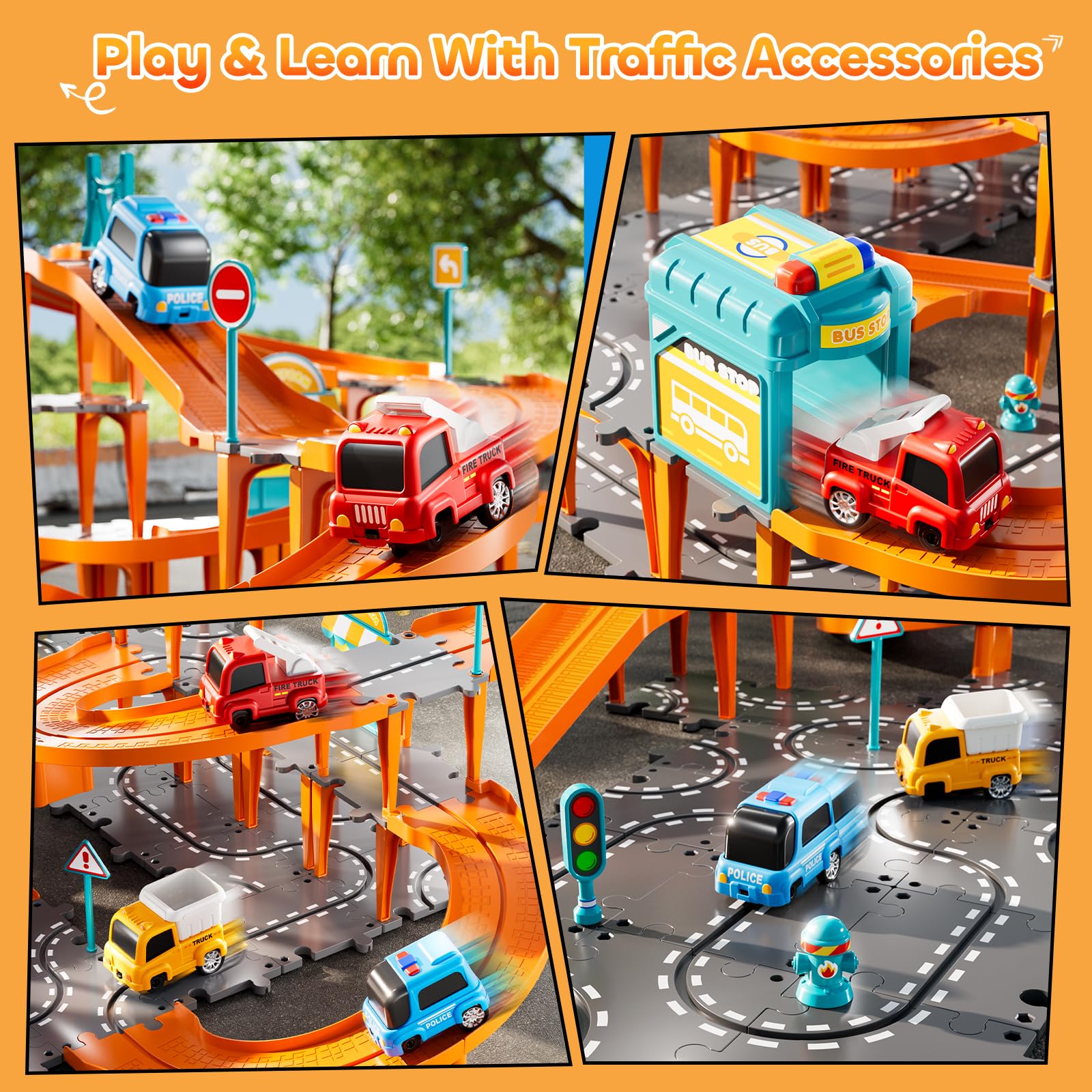 3 cars included in KIZONLY puzzle racer track set