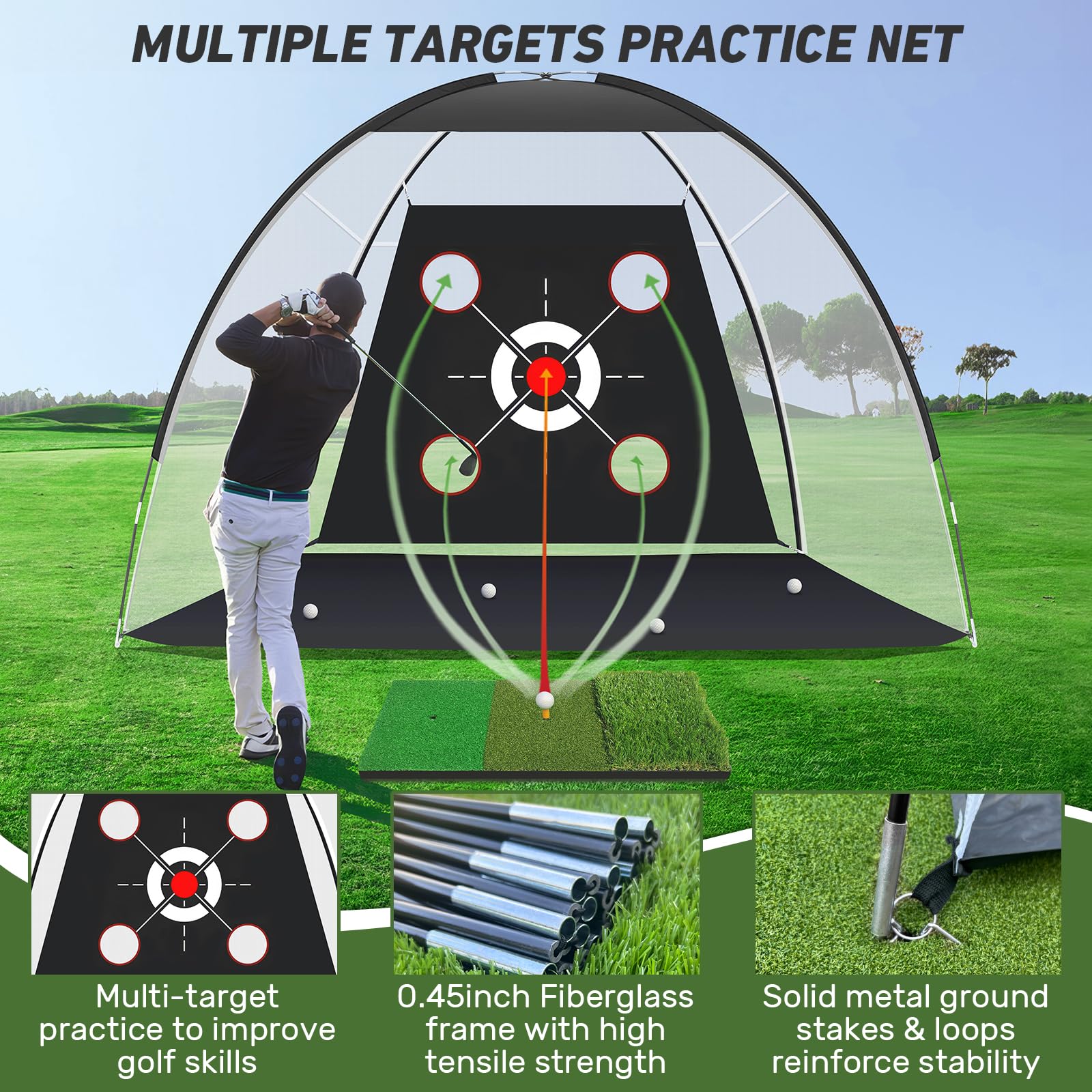 KLAODOT Golf Net with Practice Mat accessories including 5 golf balls