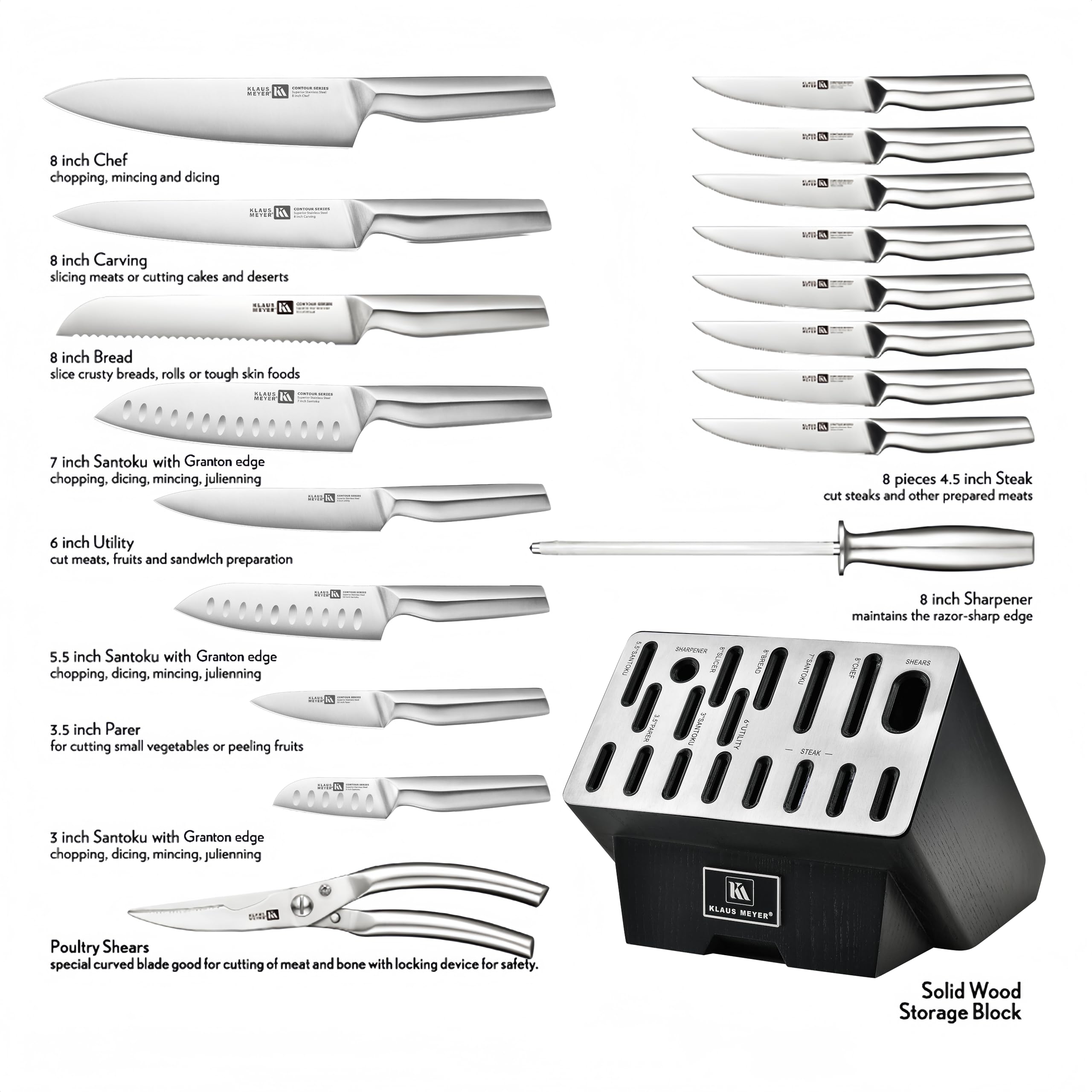 Klaus Meyer high carbon stainless steel knives close up