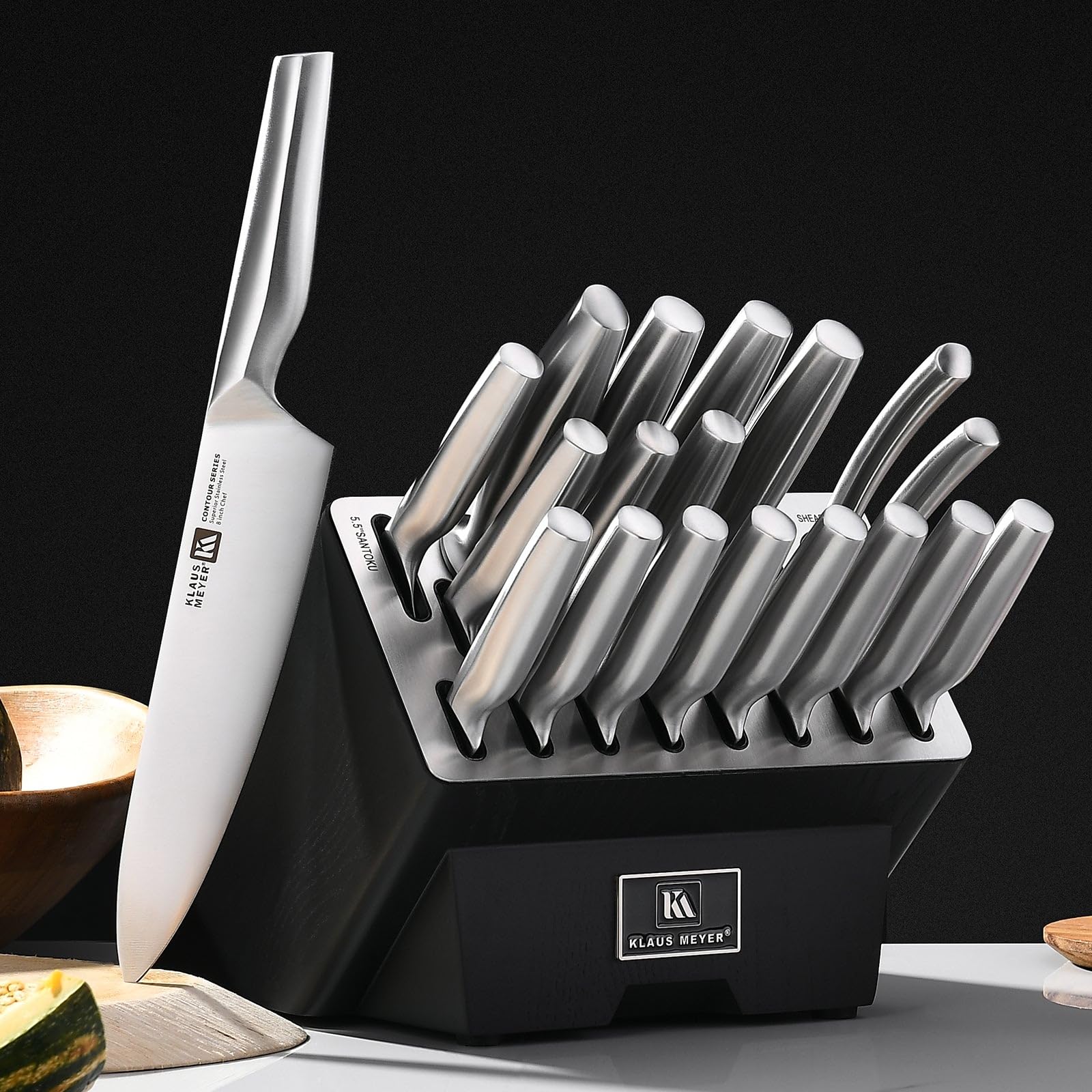 Klaus Meyer knife block with 19 piece set on display