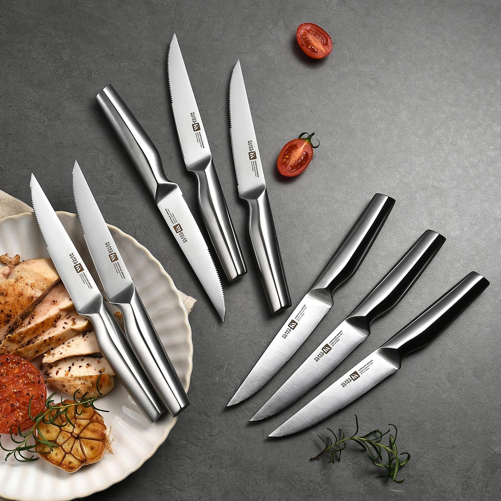 Klaus Meyer stainless steel knives with block stand