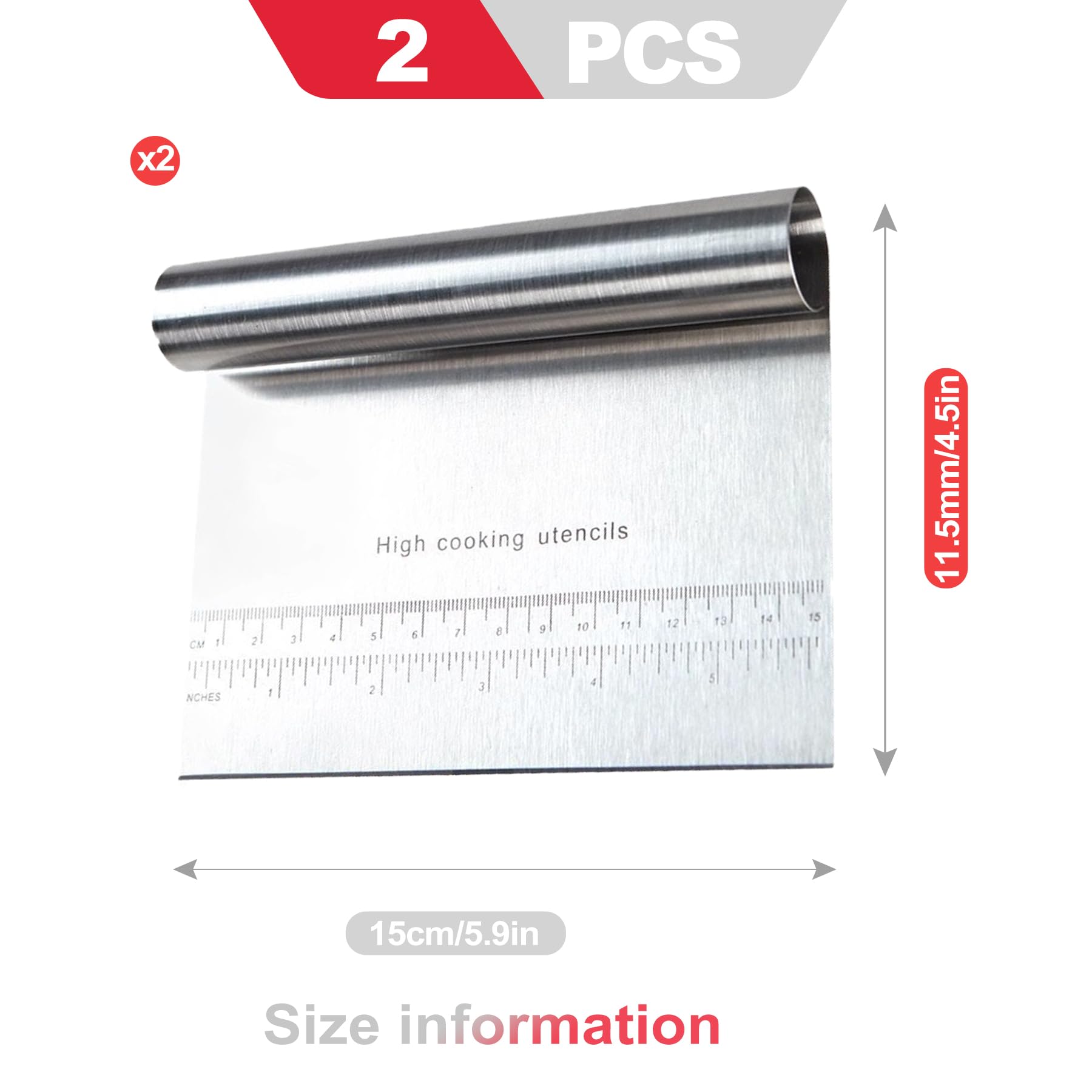 KlayXira stainless steel dough scraper with measurement marks close-up