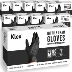 Klex Nitrile Exam Gloves medical grade powder free latex free large black packaging