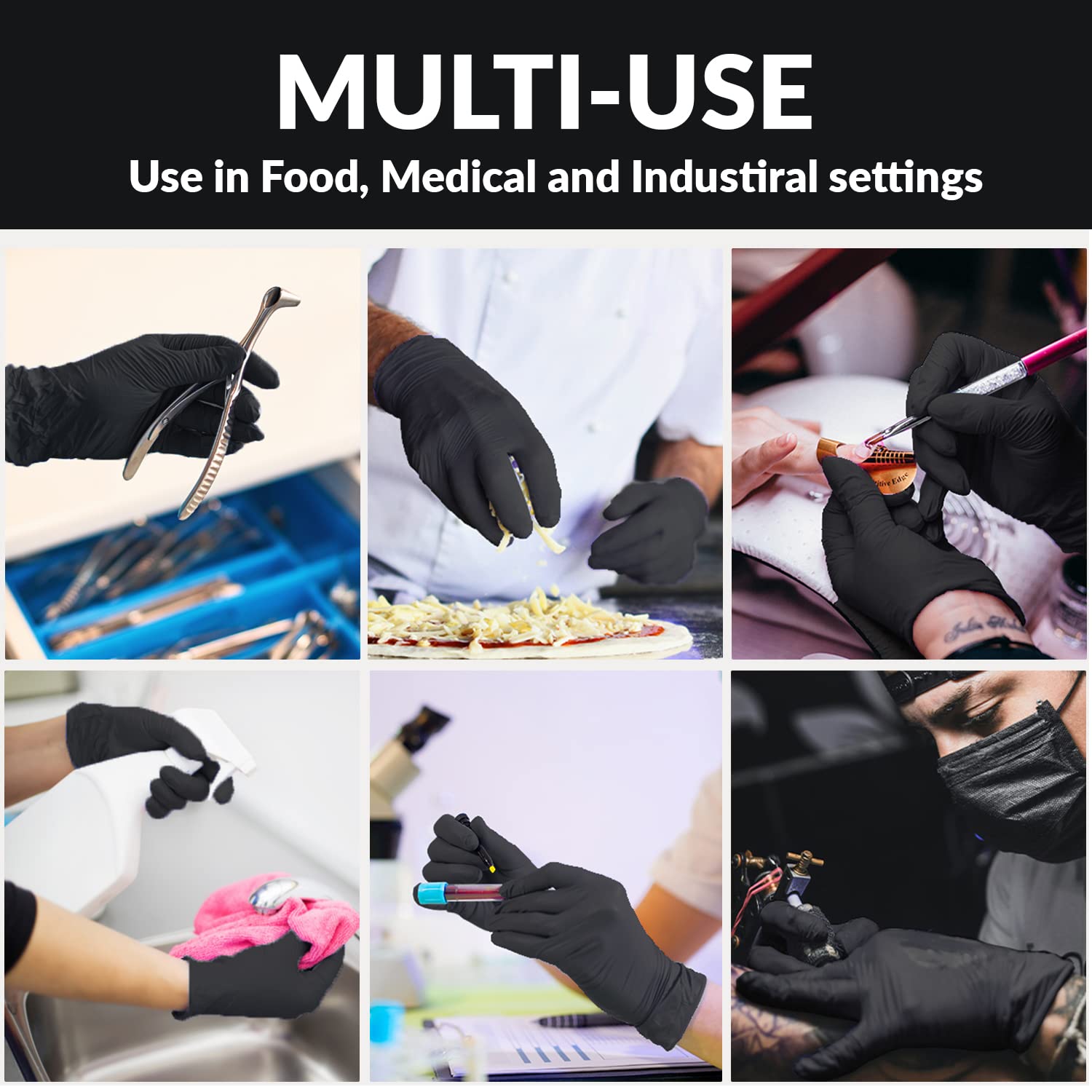 Box of 100 black nitrile gloves 3.5g many sizes available
