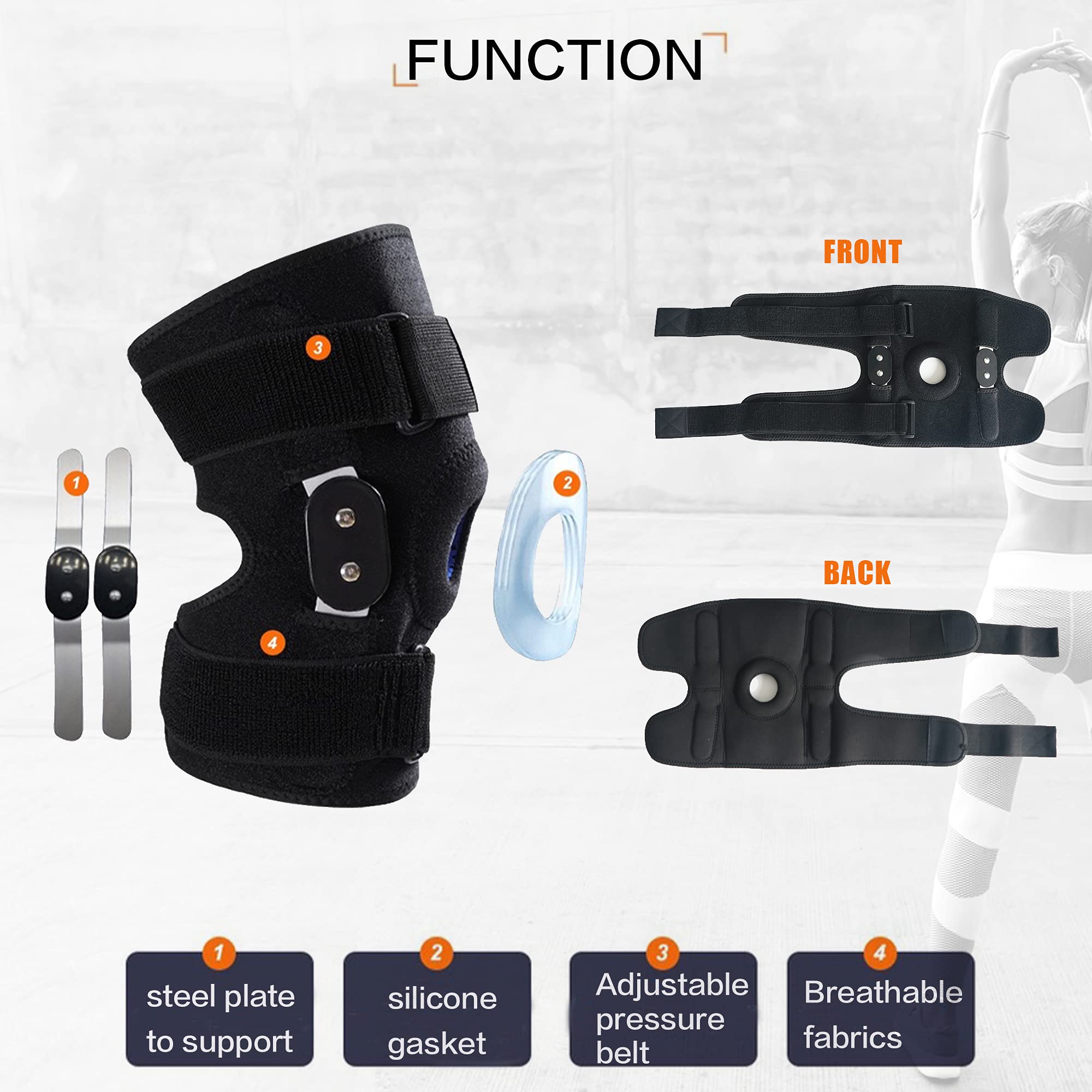 Breathable mesh fabric knee brace with adjustable Velcro straps