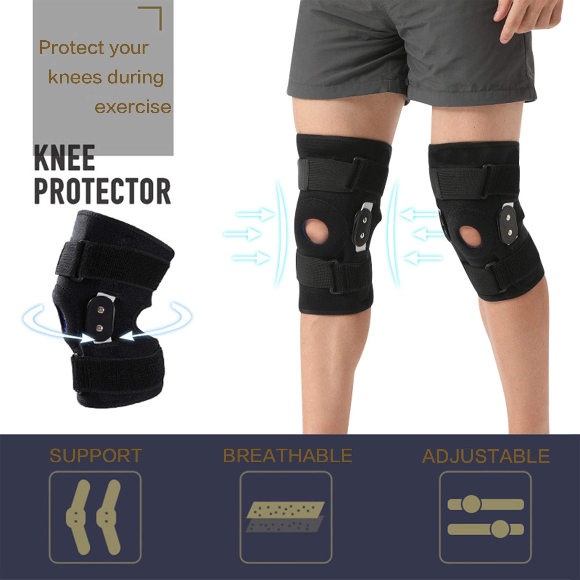 Knee brace with side stabilizers and steel plates for stability