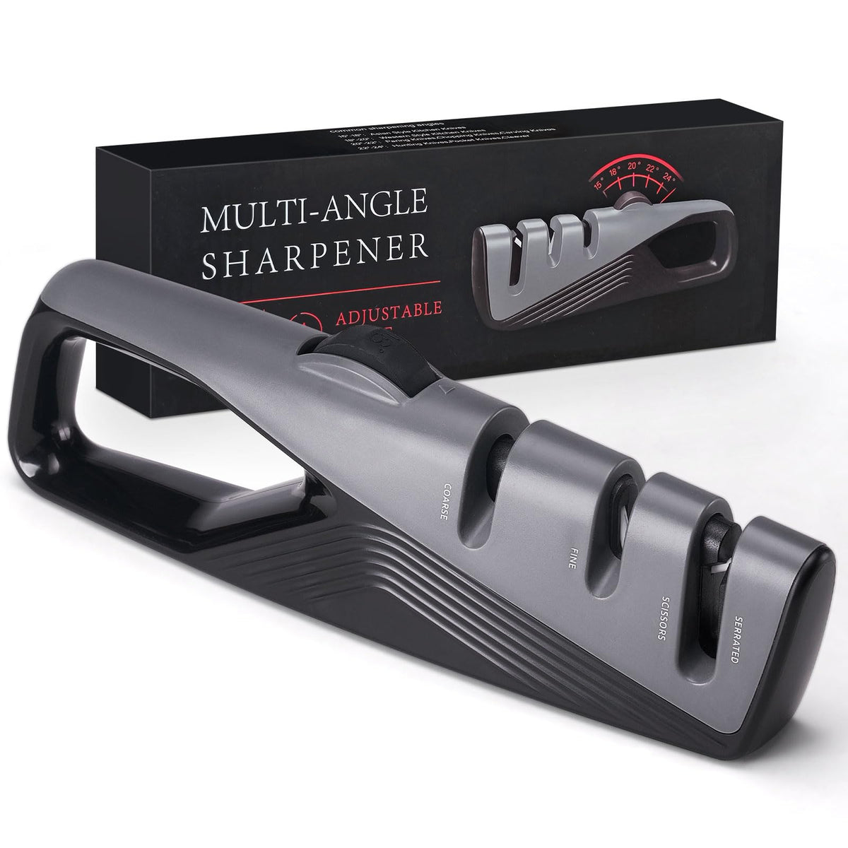 Knife Sharpener showing five angle options for blade edges