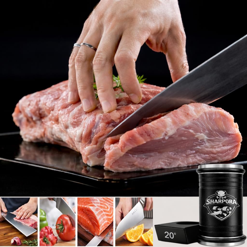 Knife secured by magnetic guide during sharpening on SHARPORA system