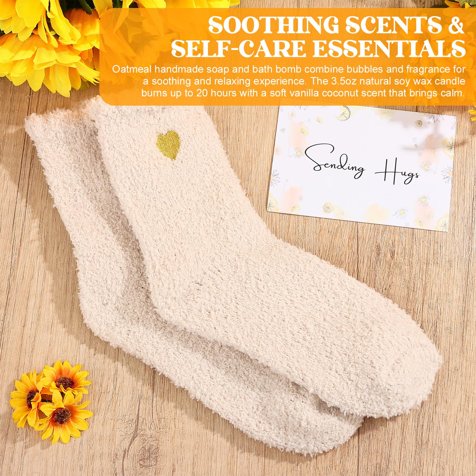 Cheerful sunflower and recovery themed items in box
