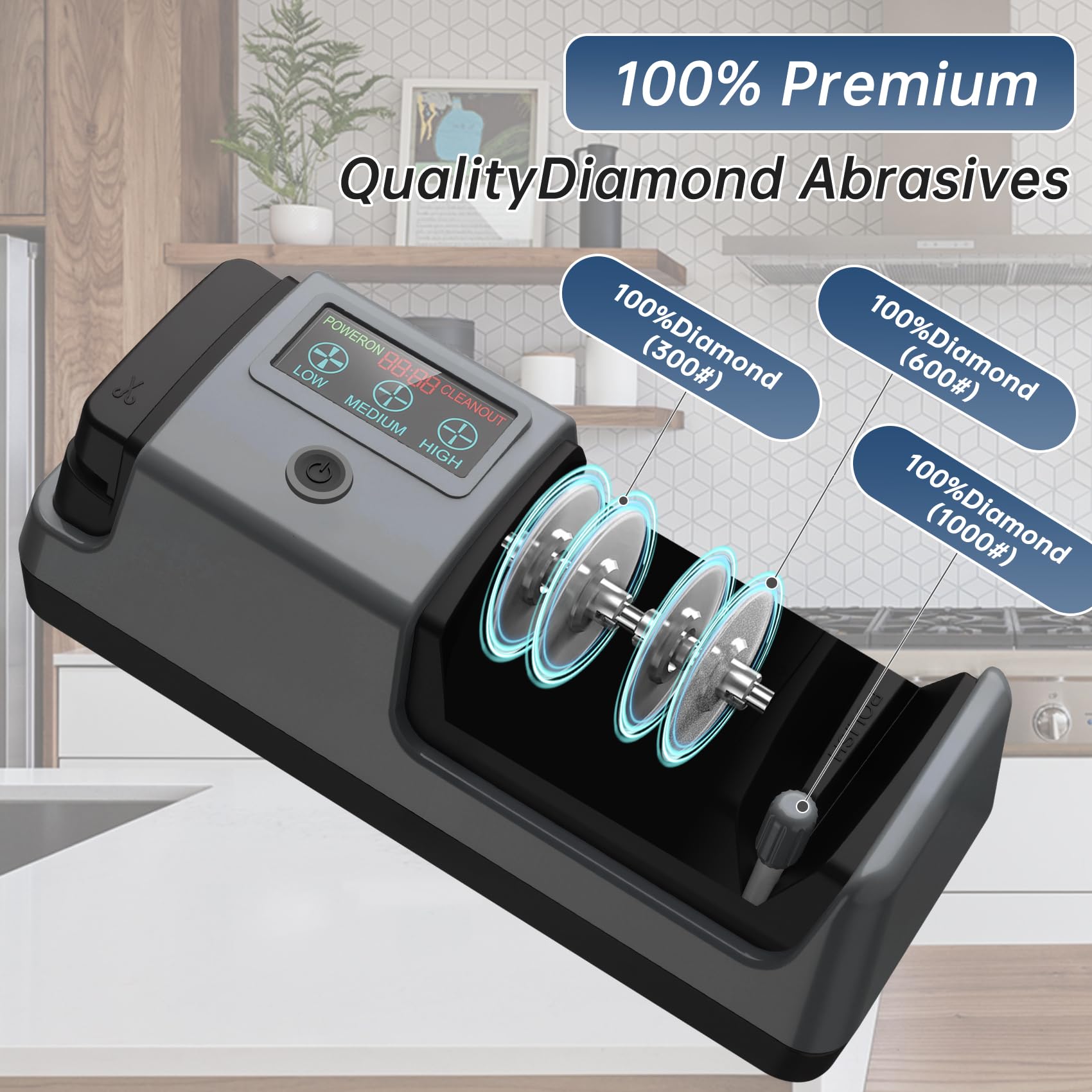 Sharpening knives and scissors with 5 in 1 sharpener