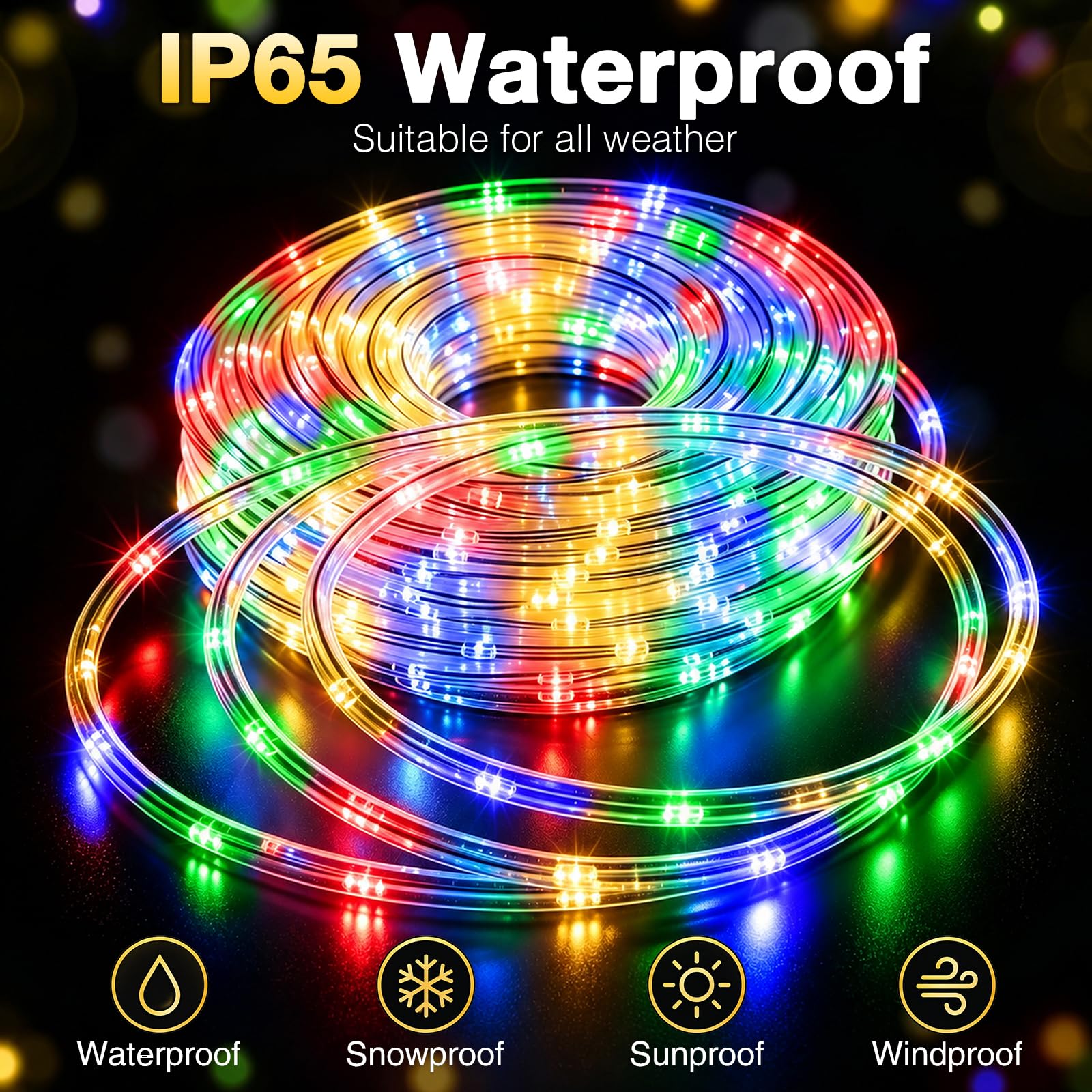 Package includes KNONEW 164ft rope light and power plug