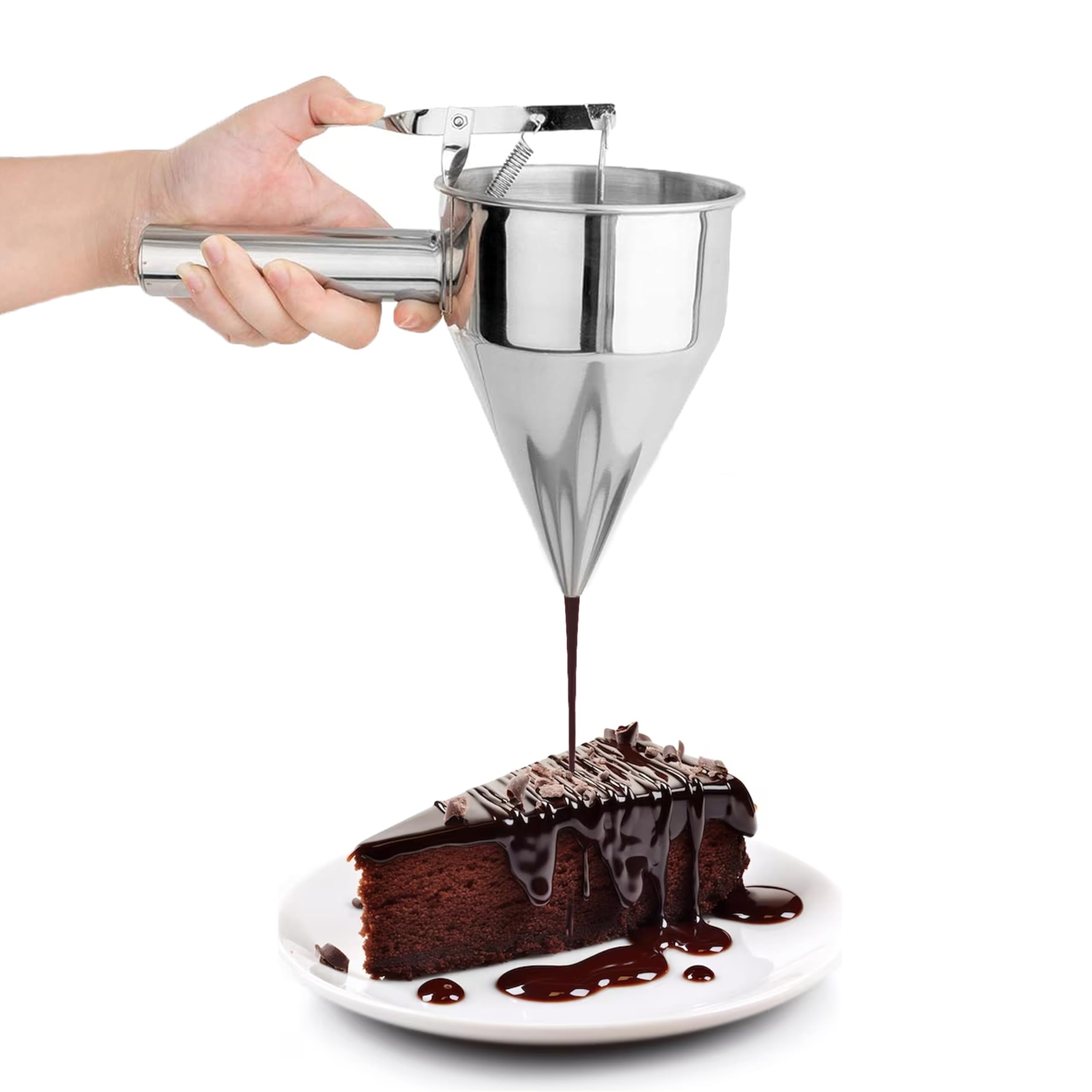 KOLIBROX piston funnel with stand stainless steel silver for bakery use
