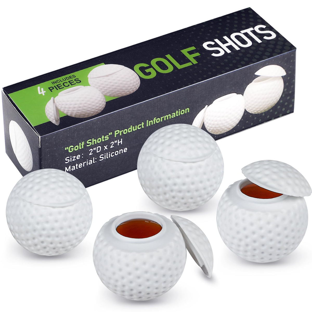 KOLUTI 4 pack silicone golf ball shot glasses 1.5oz white