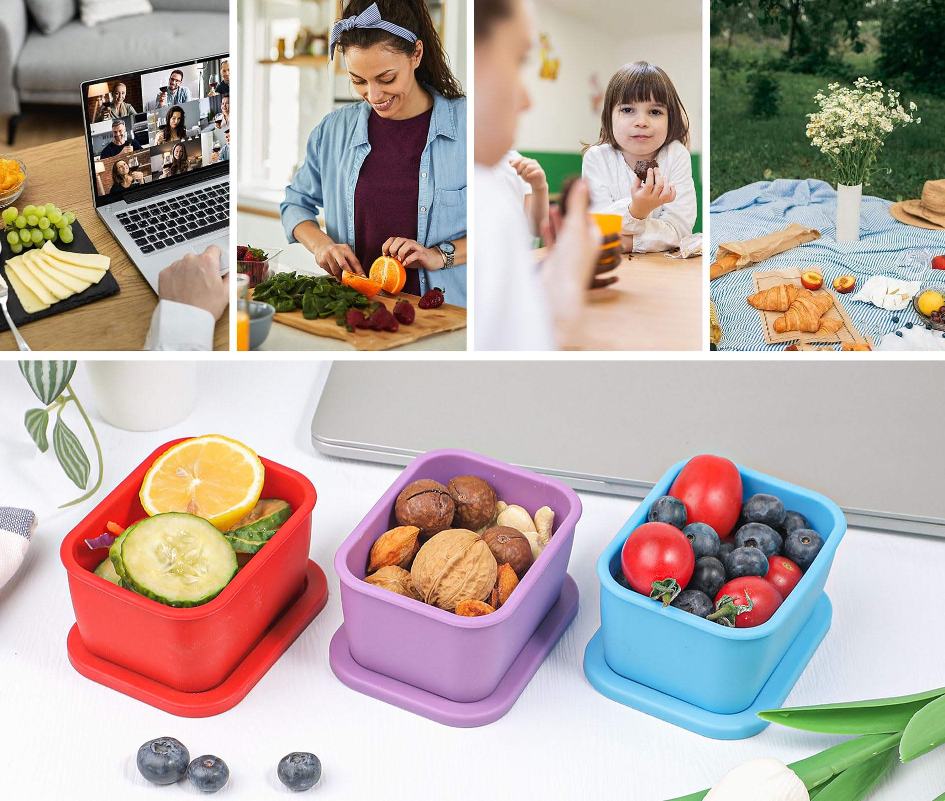 Stackable silicone snack containers for travel by KOLUTI