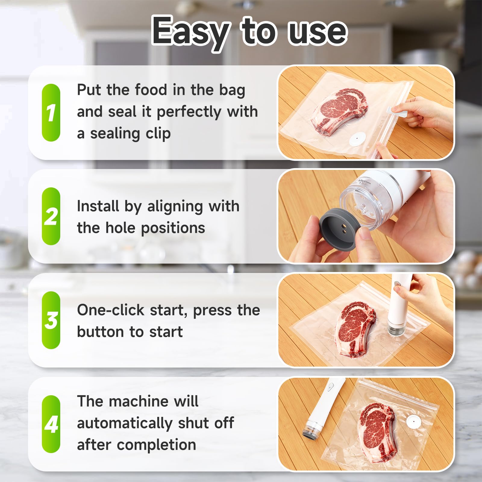 Close up of automatic one-click sealing feature