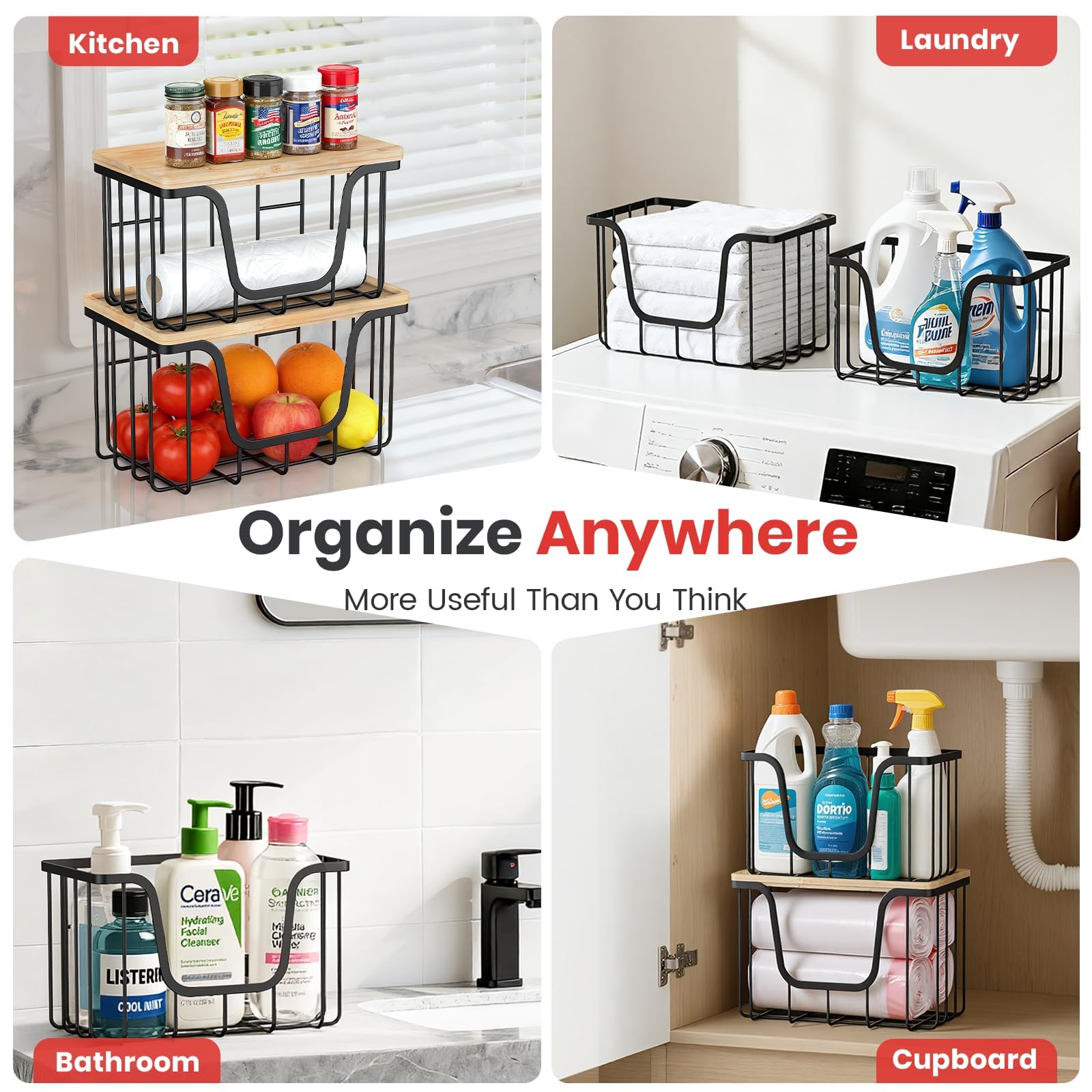 KONE stackable trash bag organizer for kitchen and pantry