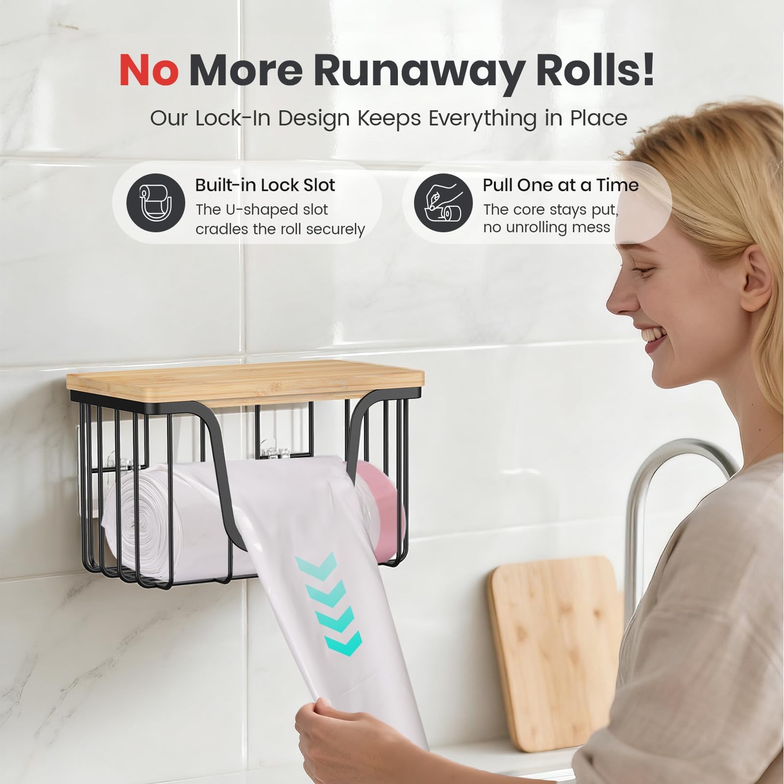KONE wall mount option on trash bag holder with adhesive mounting