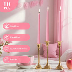 10 pack pink taper candles for wedding and home décor