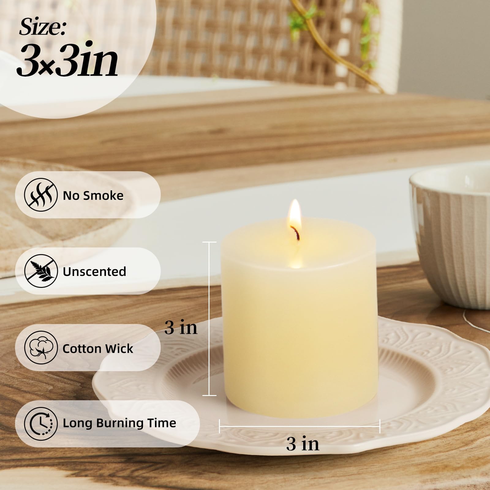 unscented pillar candles 3x3 with cotton wicks