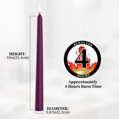 Tall purple taper candles for weddings and events