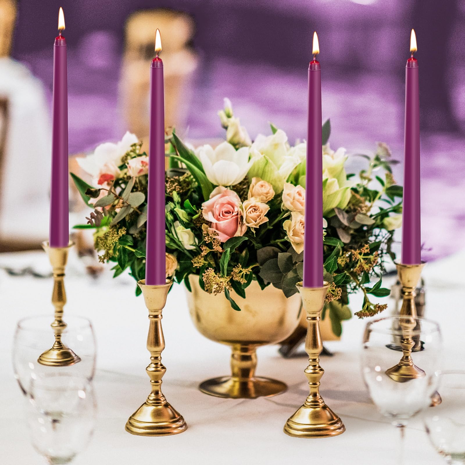 Purple KONNI taper candles for home decor
