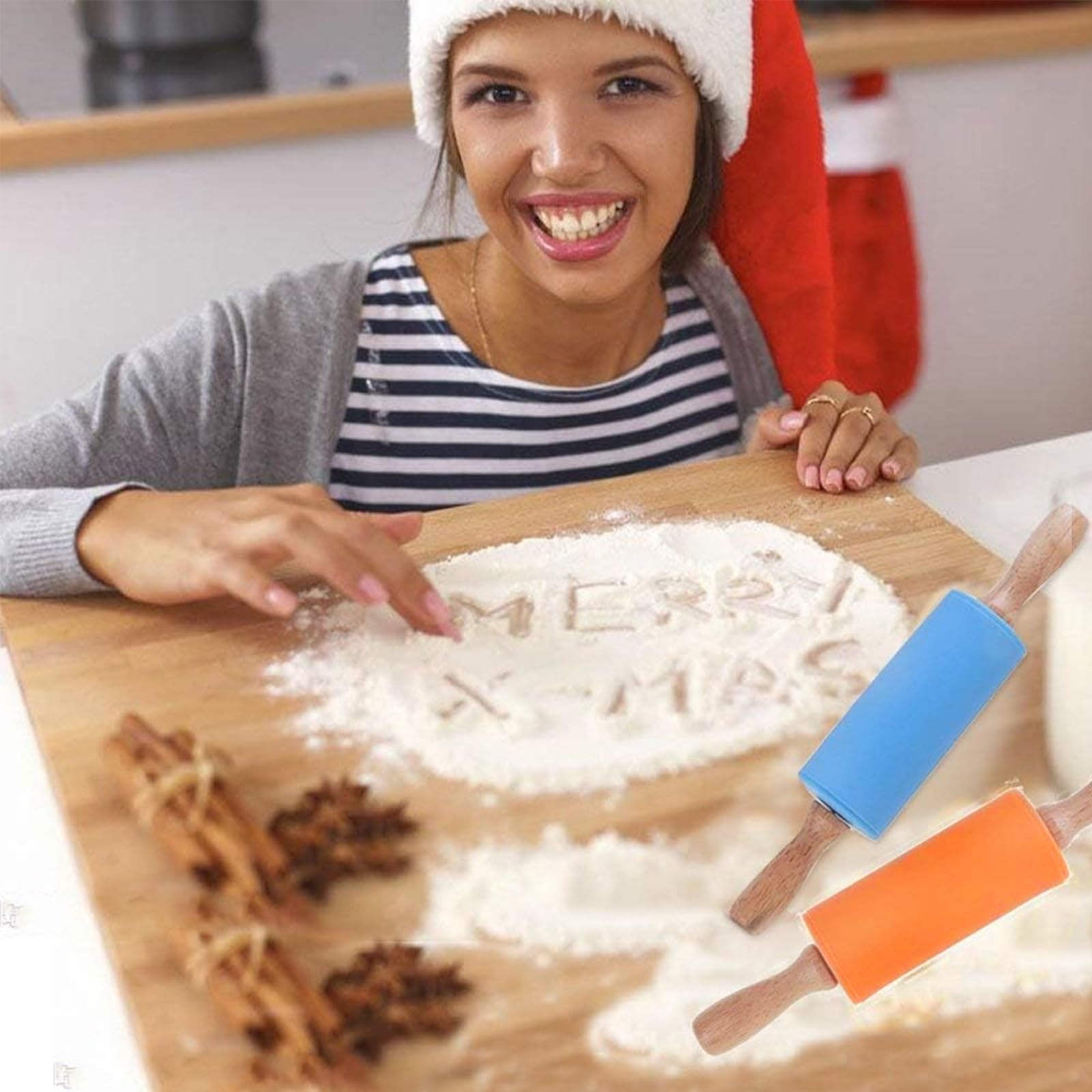 Koogel rolling pins for family baking blue orange