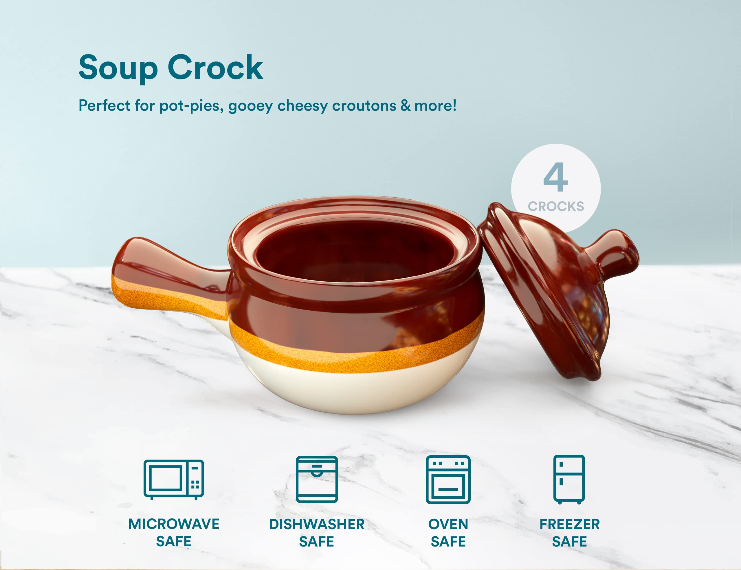 KooK 15 oz oven microwave safe soup crocks broil dishwasher freezer safe