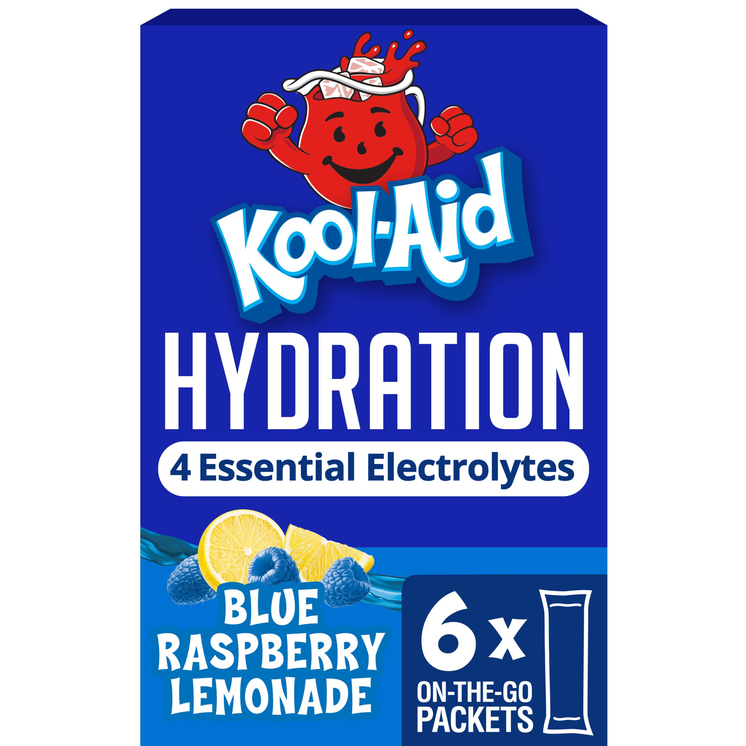 Kool-Aid Hydration Drink Mix box 1.32 oz containing 6 blue raspberry lemonade packets