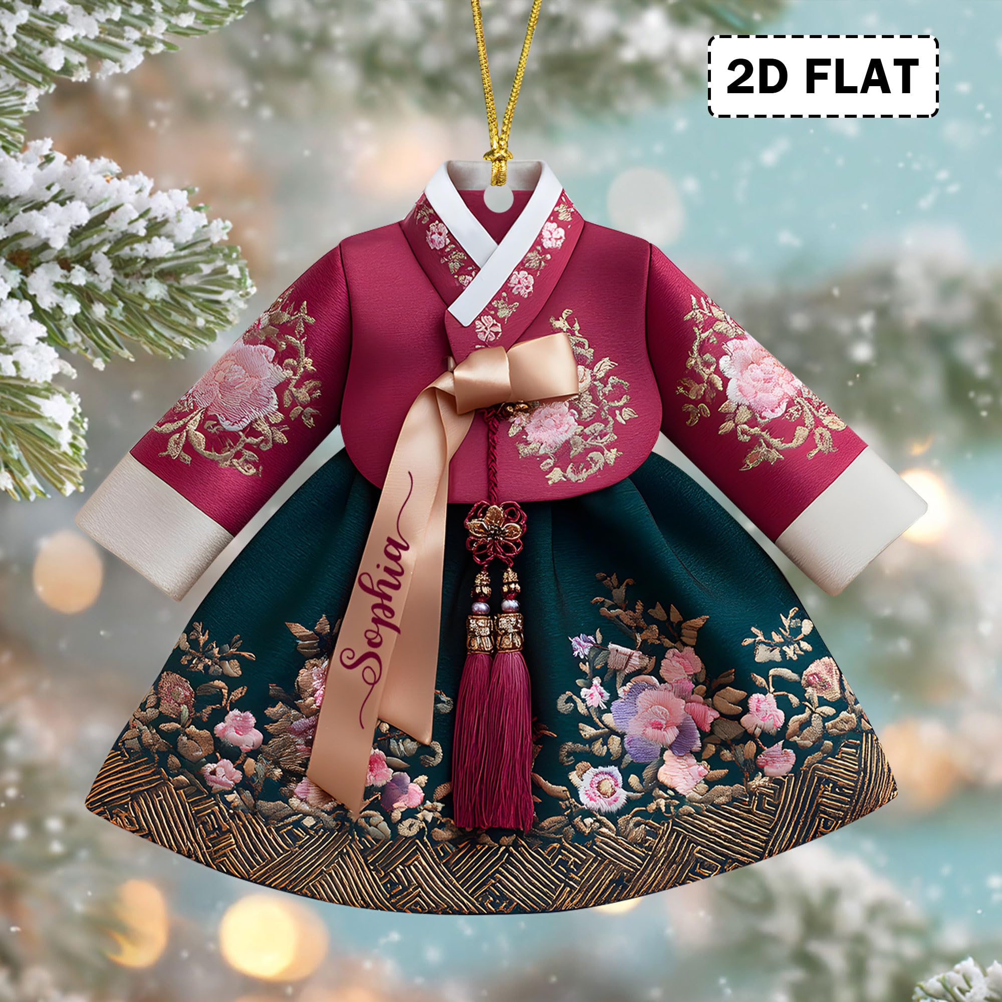 Korean Hanbok acrylic ornament hanging on display
