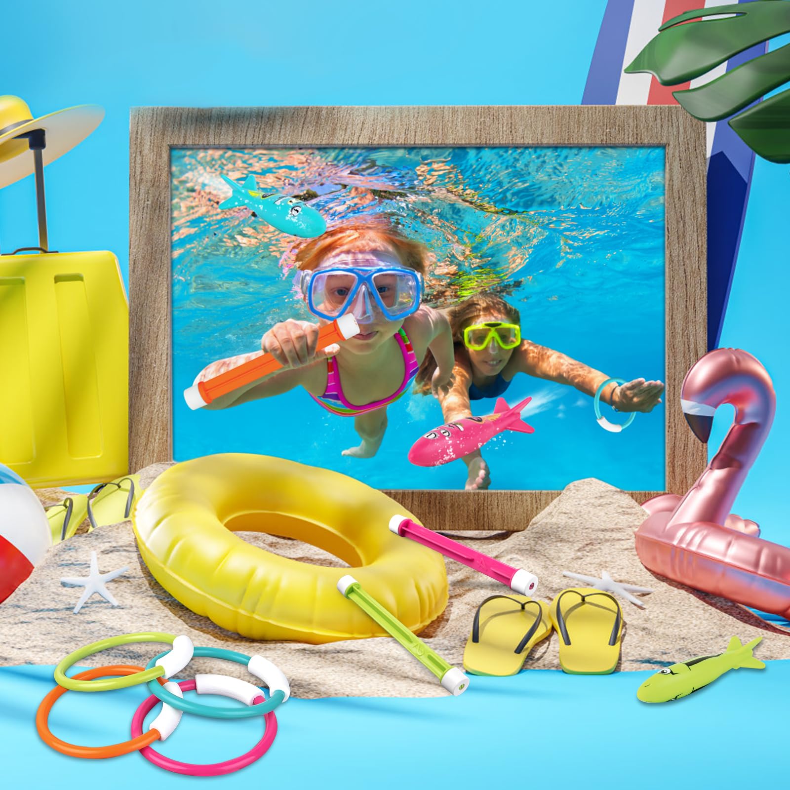 Family friendly pool toy set for group play