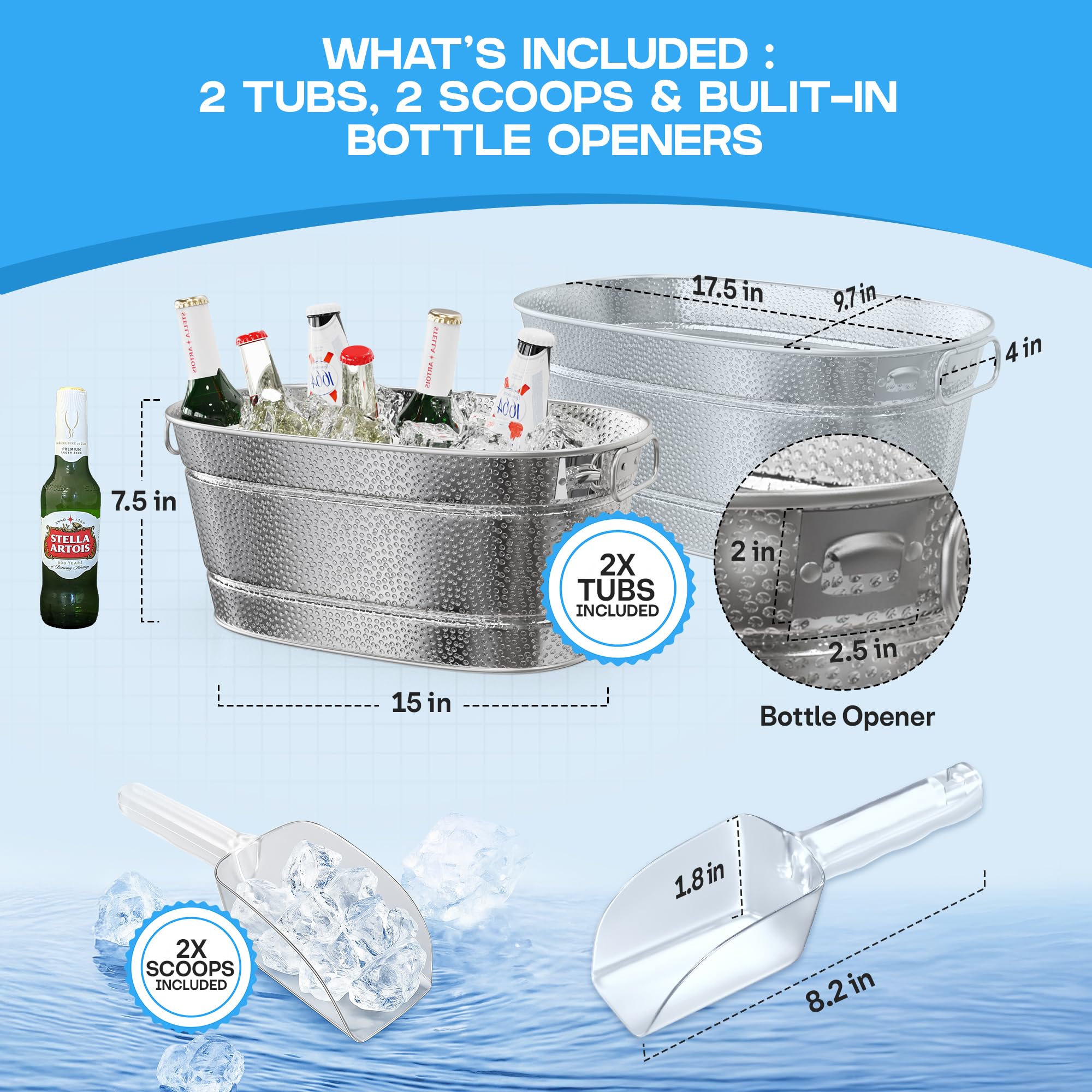 Galvanized 3-gallon beverage tub with handles