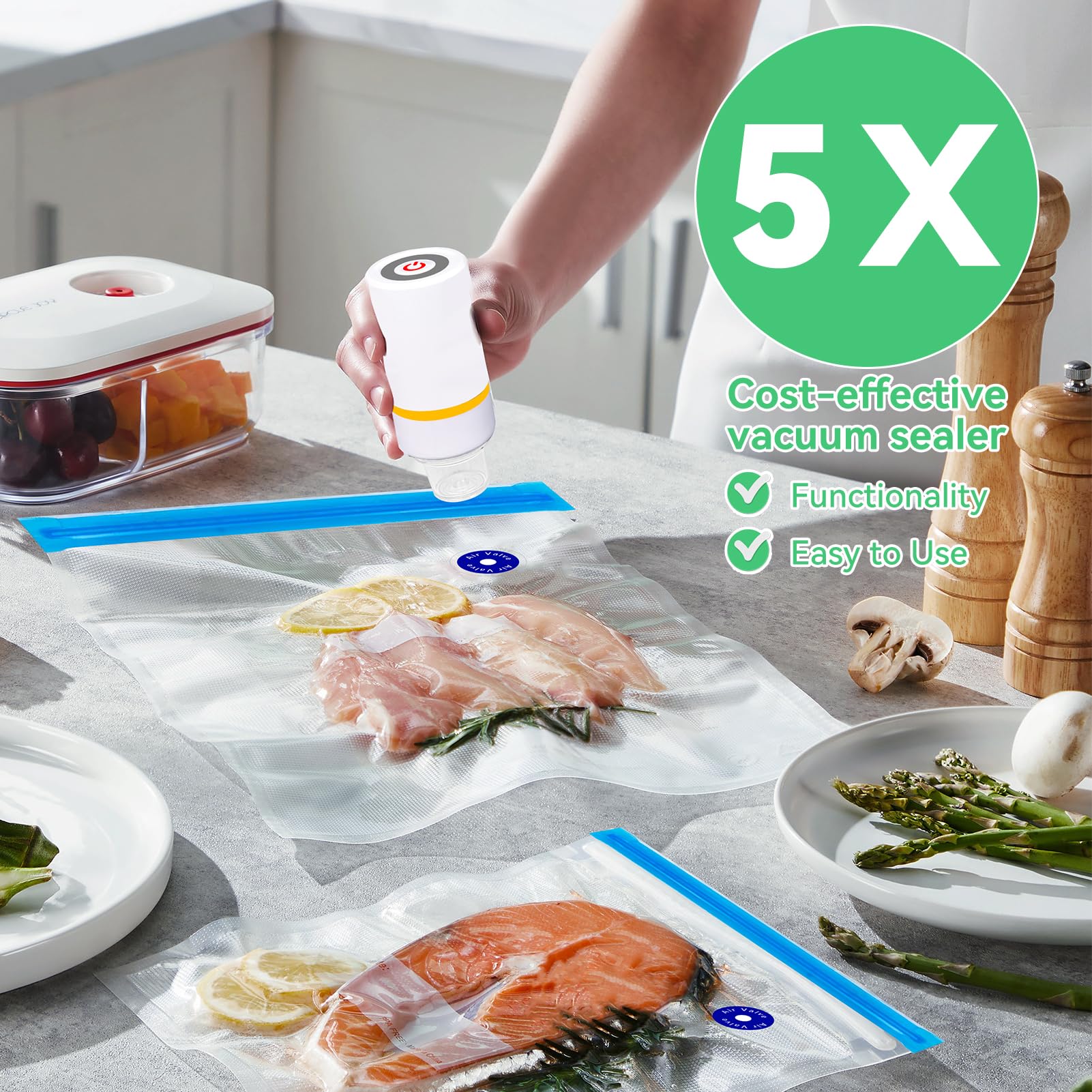 Reusable sous vide bags included in Kosbon set